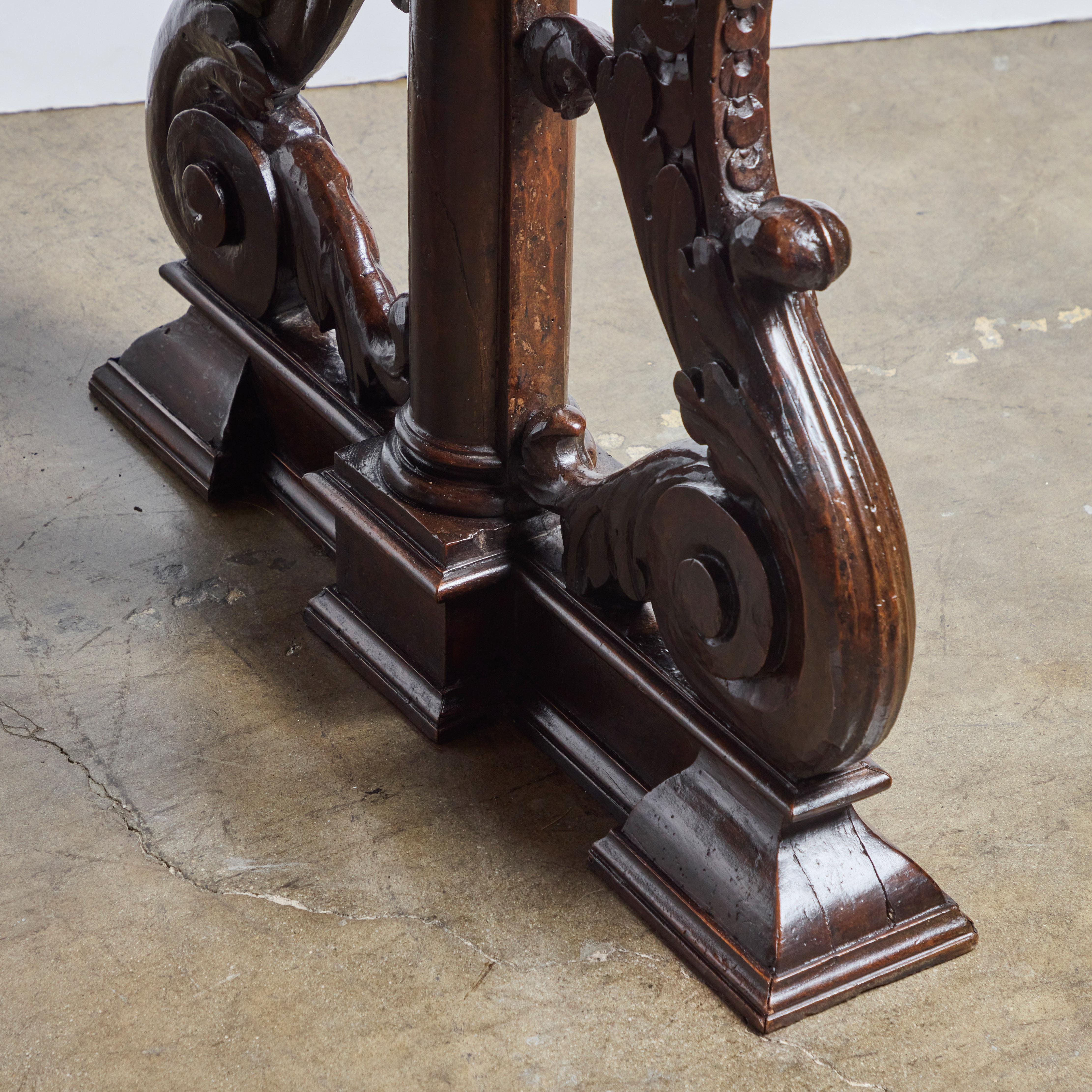Period Renaissance Walnut Center Table with Breccia Africano Marble Top For Sale 2