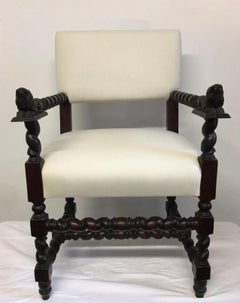 Period Style English Chair With Barley Twist Legs and Lions Heads