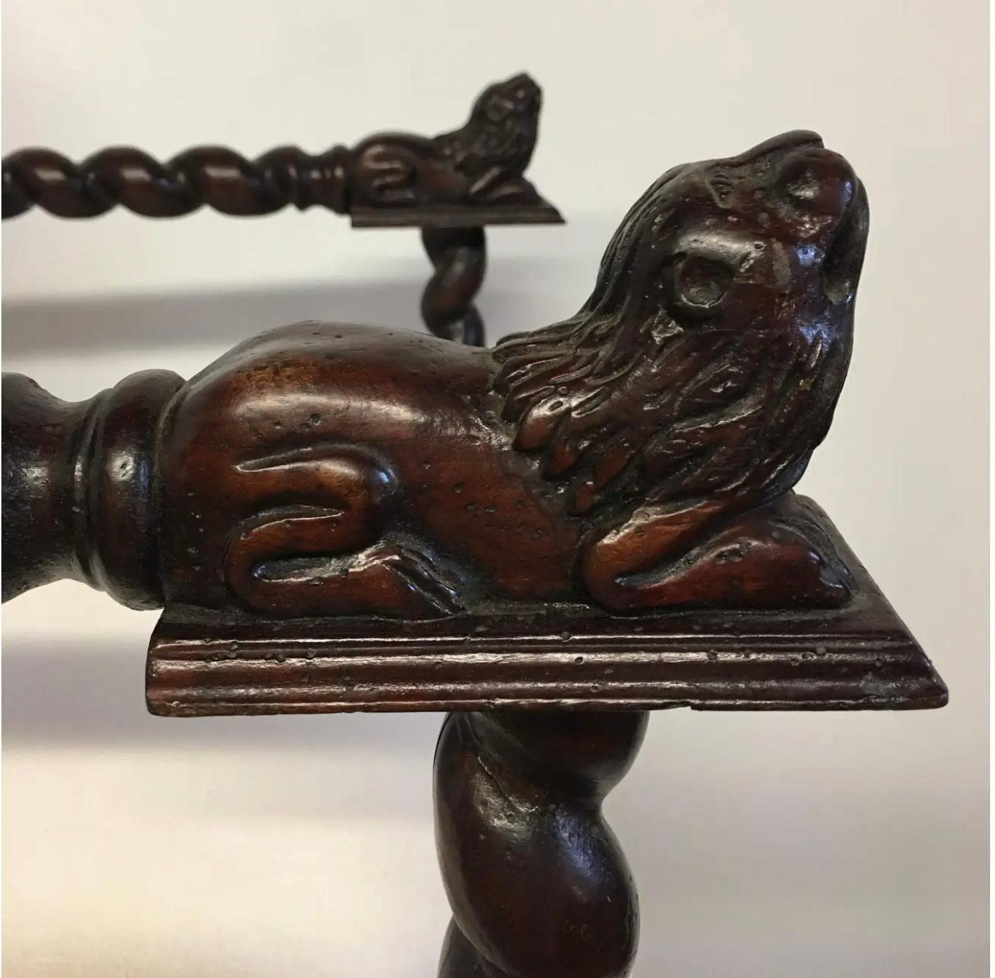 Other Period Style English Chair With Barley Twist Legs and Lions Heads For Sale