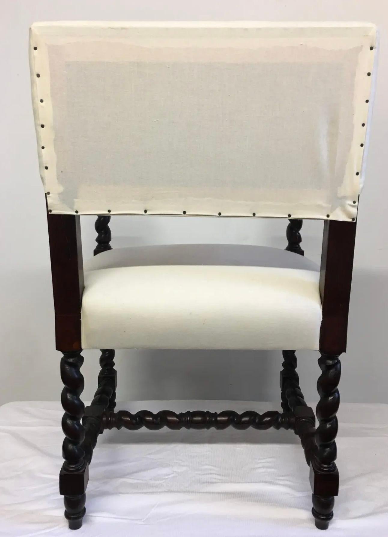 Period Style English Chair With Barley Twist Legs and Lions Heads In Excellent Condition For Sale In Los Angeles, CA