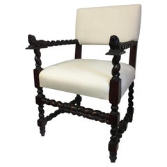 Period Style English Chair With Barley Twist Legs and Lions Heads