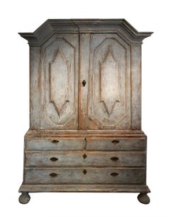 Period Swedish 18th Century Cabinet with Carved Pediment