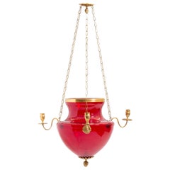 Period Swedish or Russian Cranberry Glass Neoclassical Chandelier