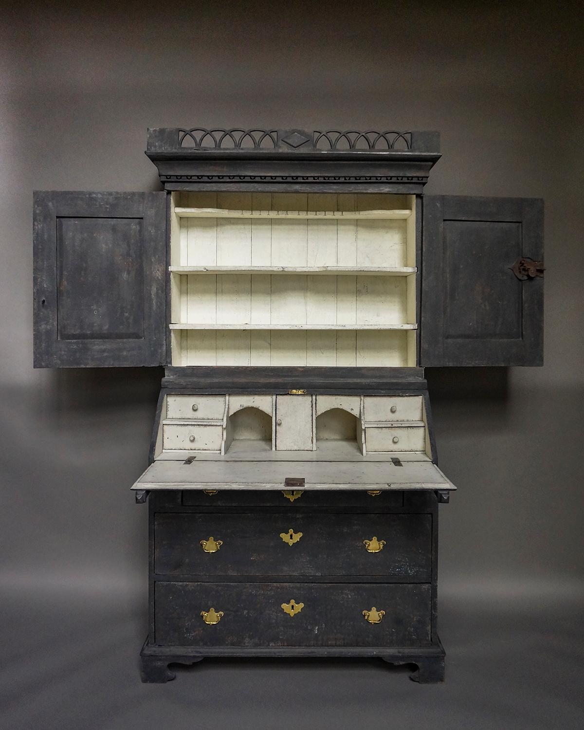 Period Swedish Secretary with Pierced Cornice In Good Condition In Great Barrington, MA