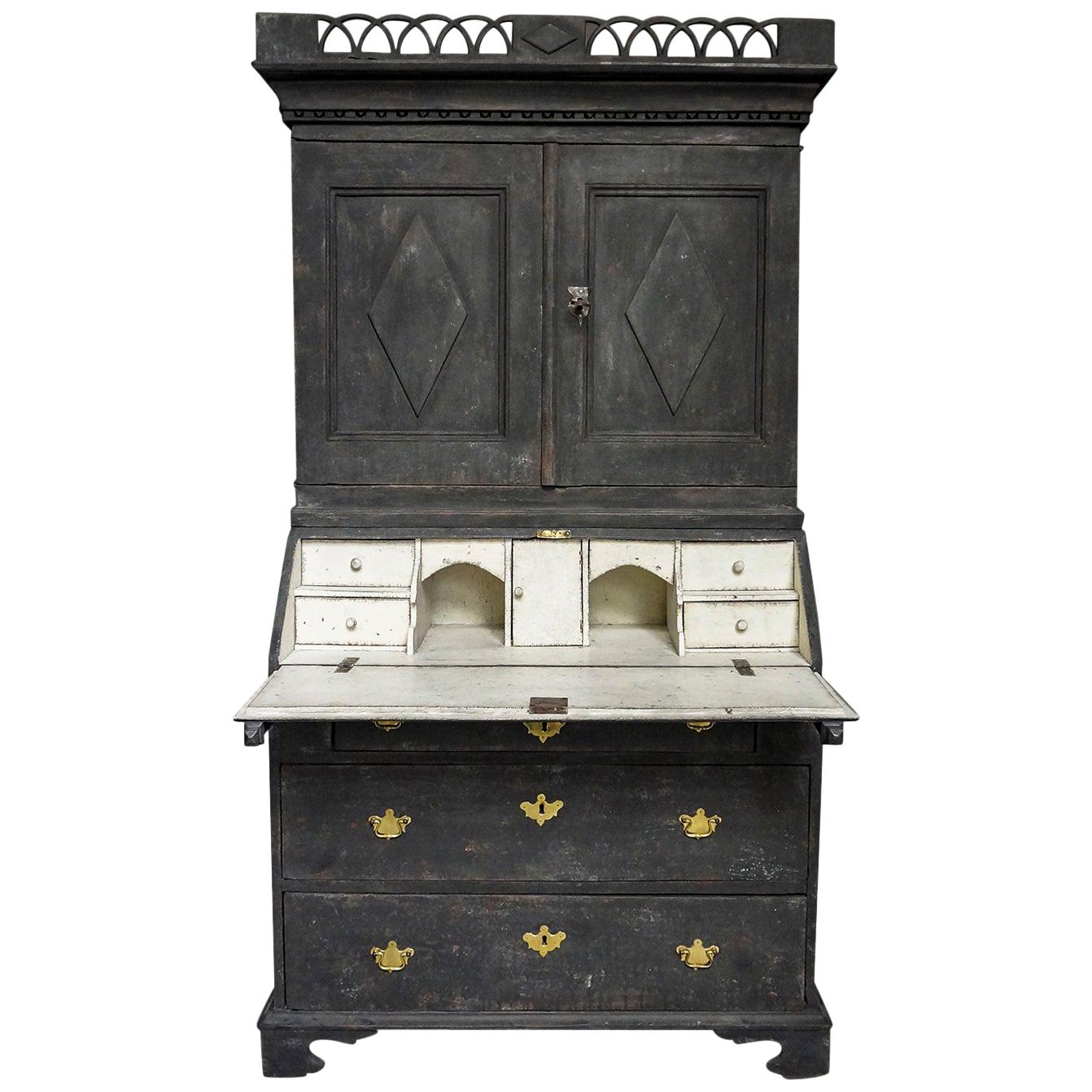 Period Swedish Secretary with Pierced Cornice