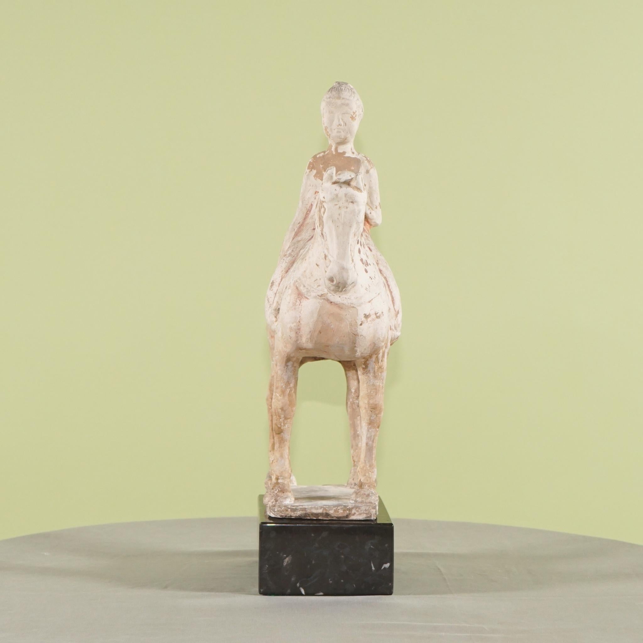 Chinese Period Tang Dynasty Terra Cotta Horse and Rider