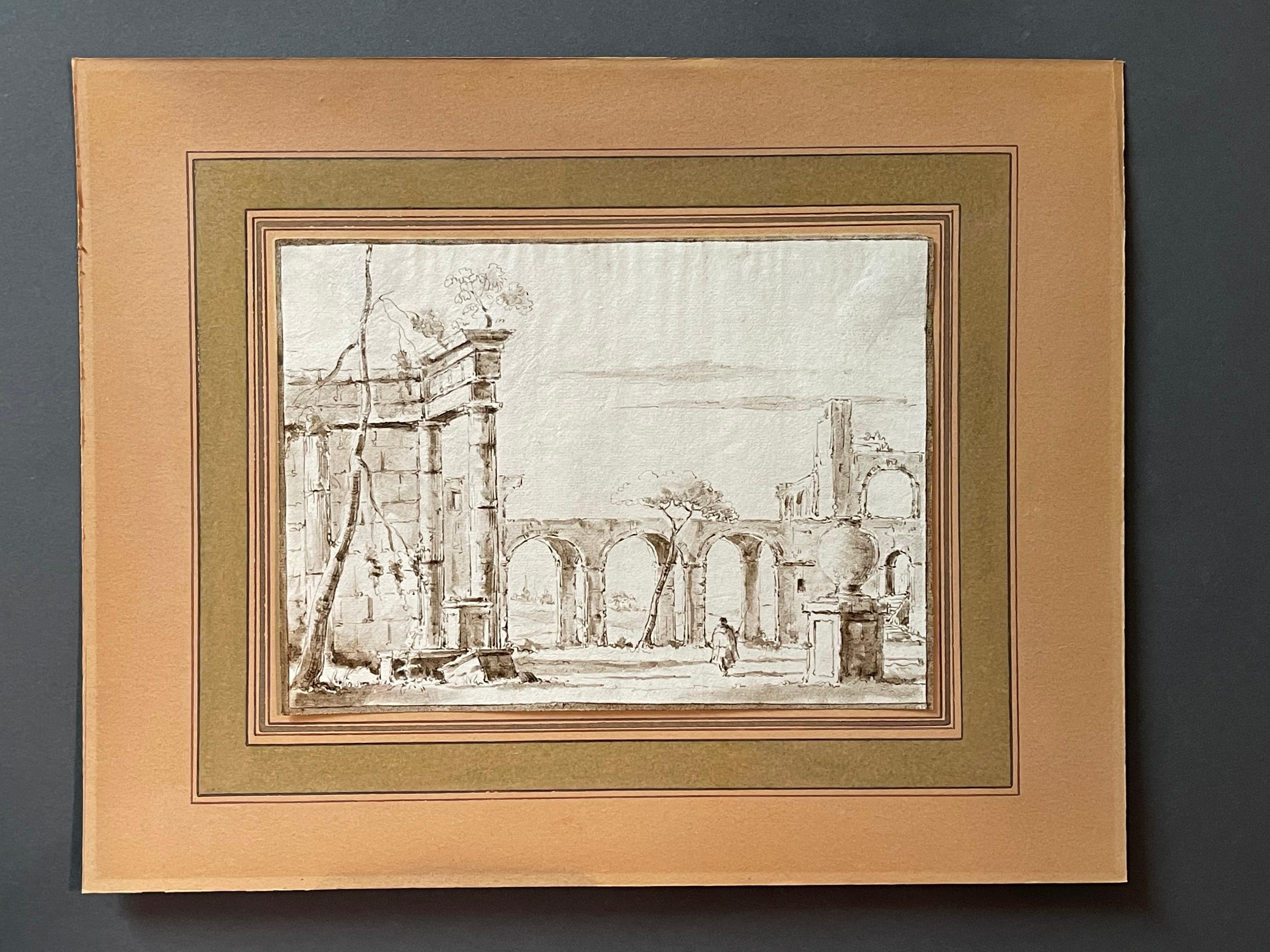 Tableau à l'encre d'époque de la Venetian School Capriccio en vente 3