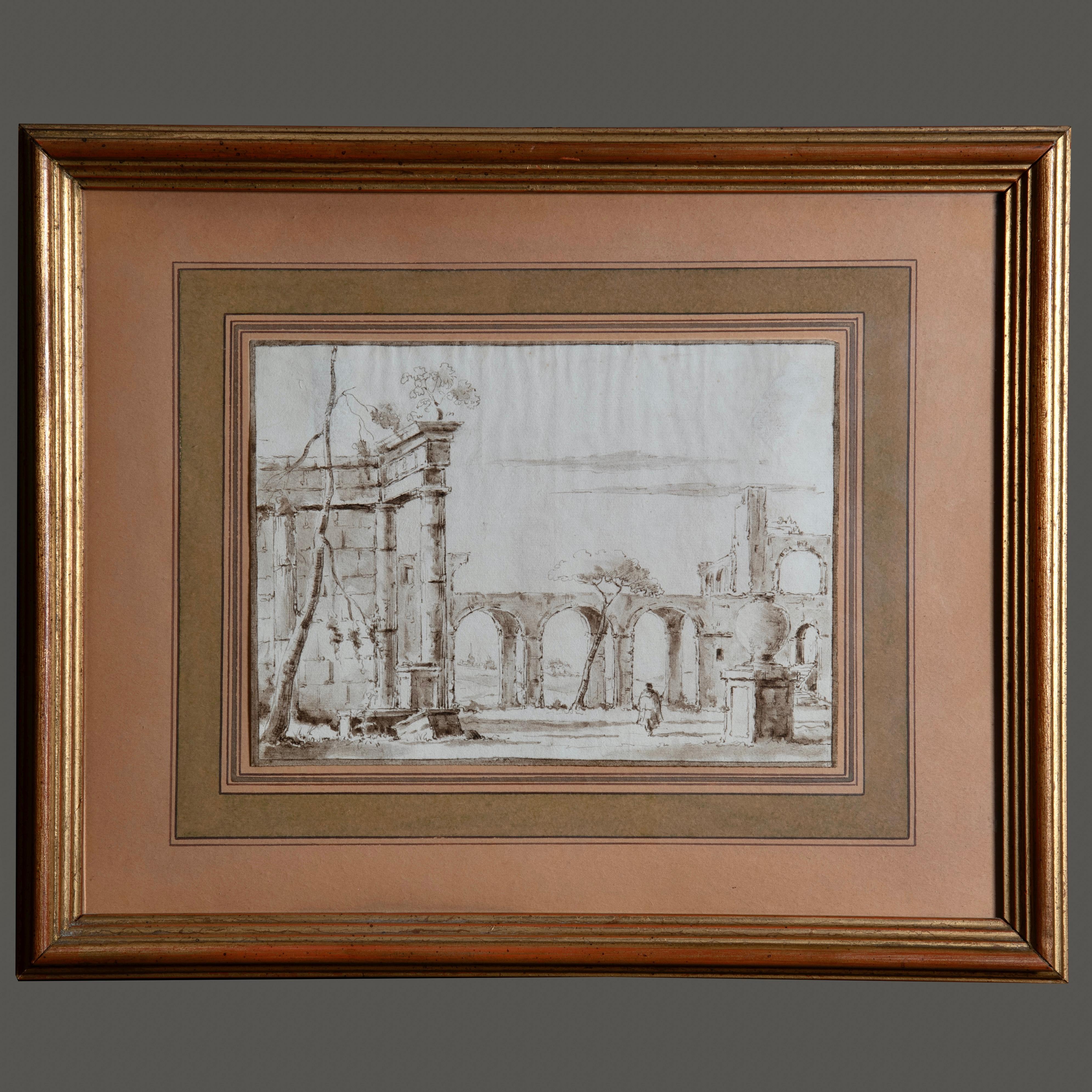 Period Venetian School Ink Picture Capriccio For Sale 4