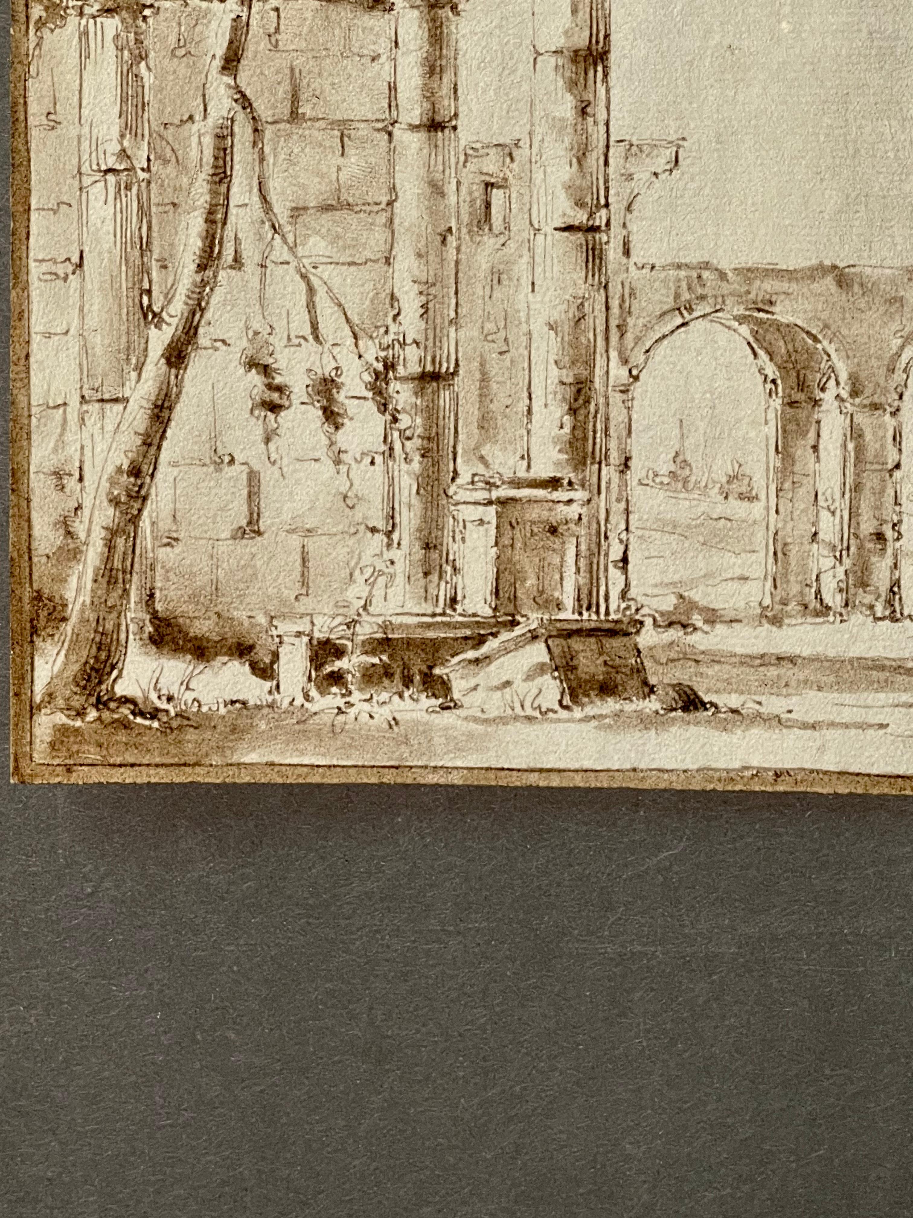 Italian Period Venetian School Ink Picture Capriccio For Sale