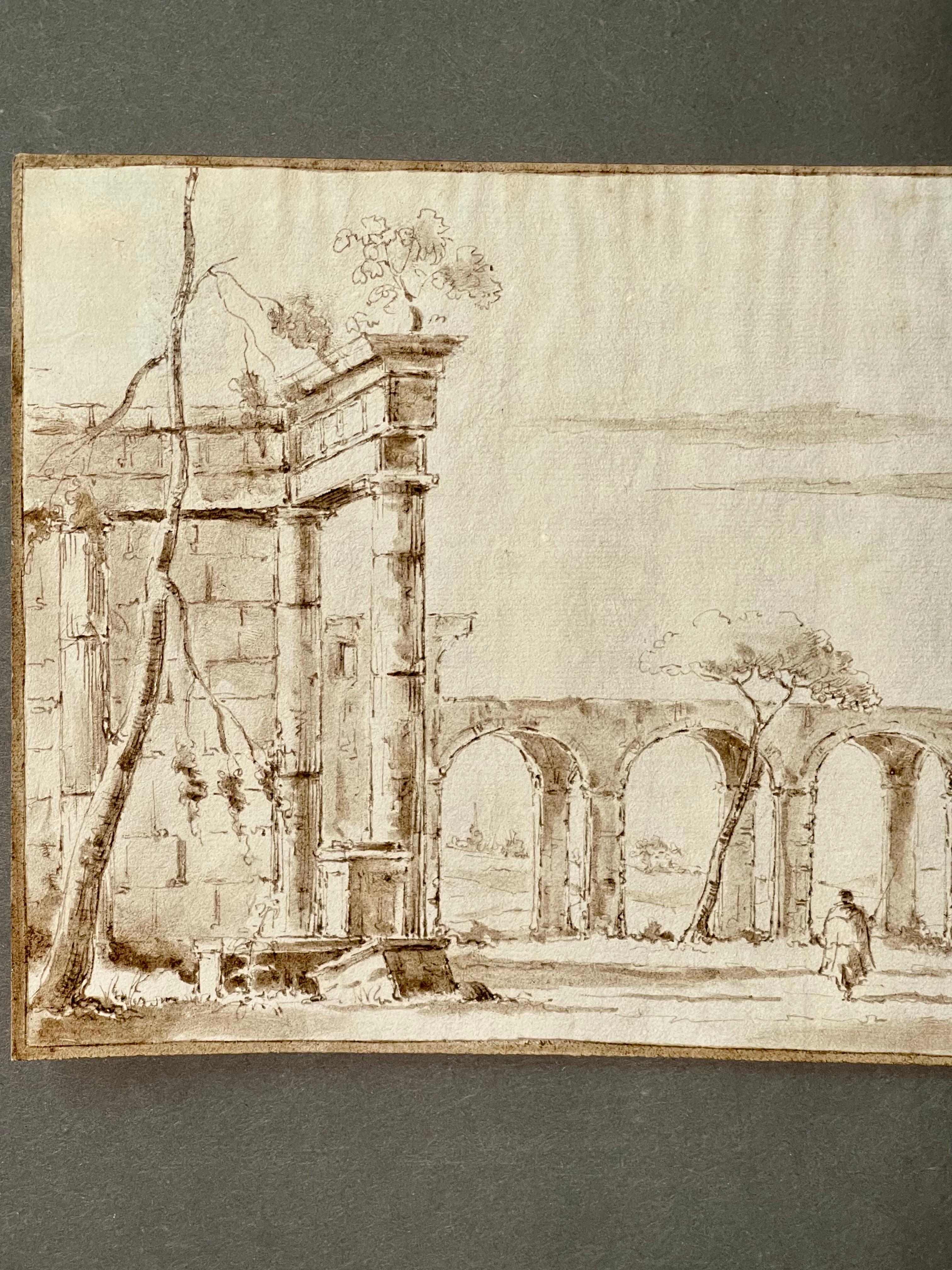 18th Century Period Venetian School Ink Picture Capriccio For Sale