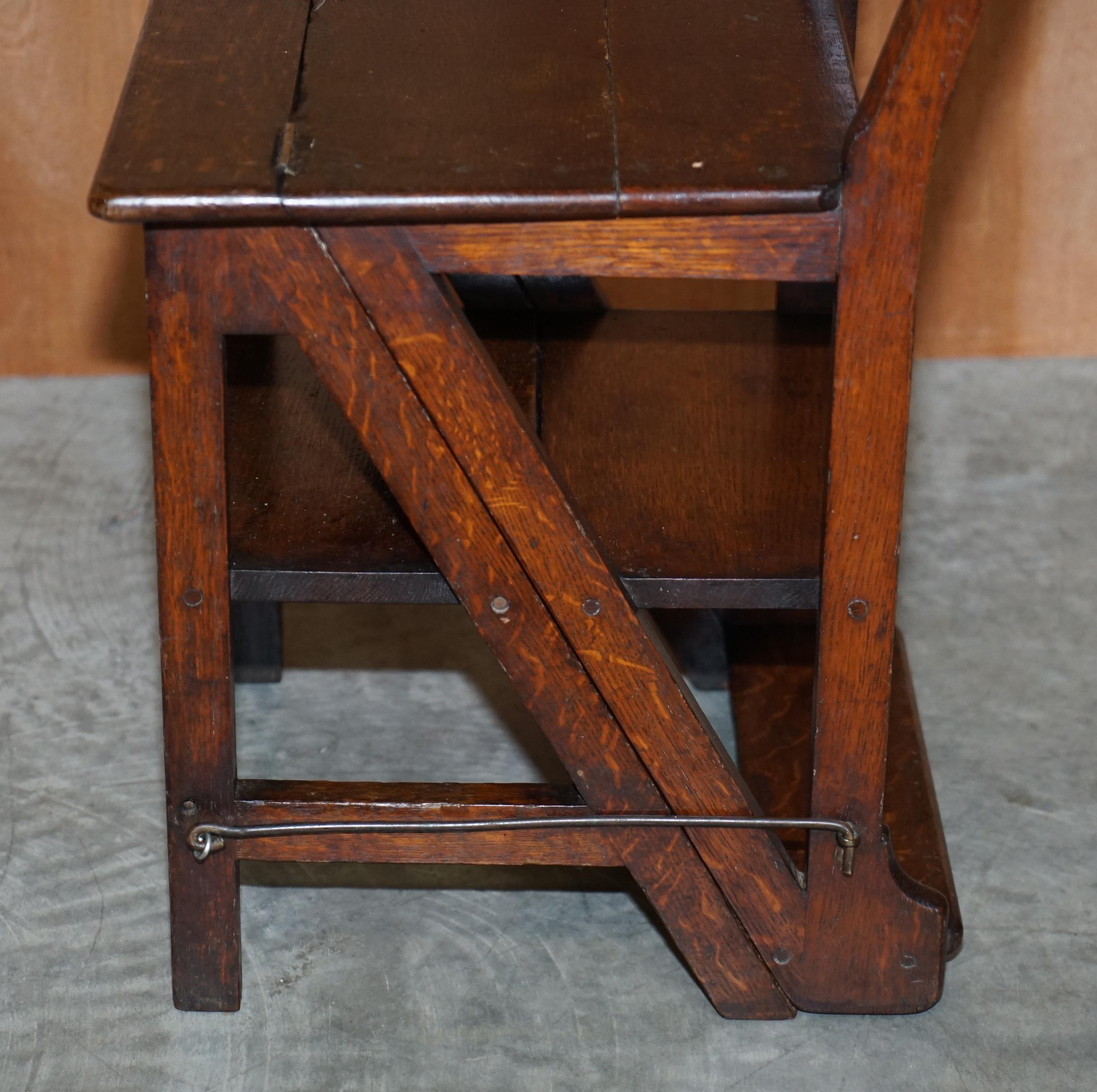 Period Victorian 1880 English Oak Library Bookcase Steps into Metamorphic Chair 2