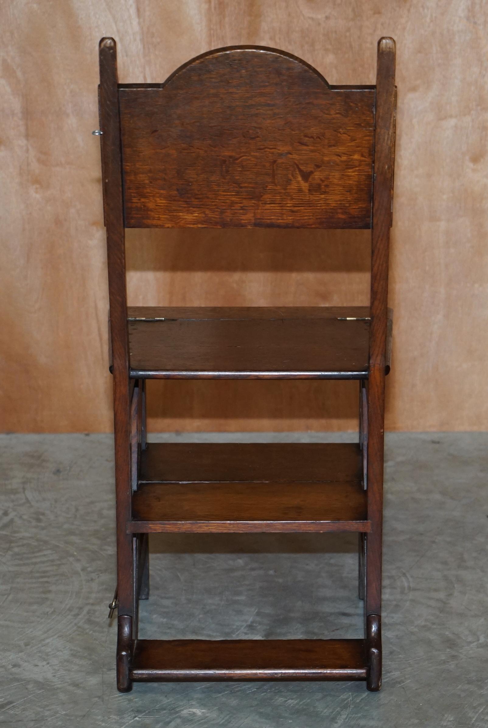 Period Victorian 1880 English Oak Library Bookcase Steps into Metamorphic Chair 3