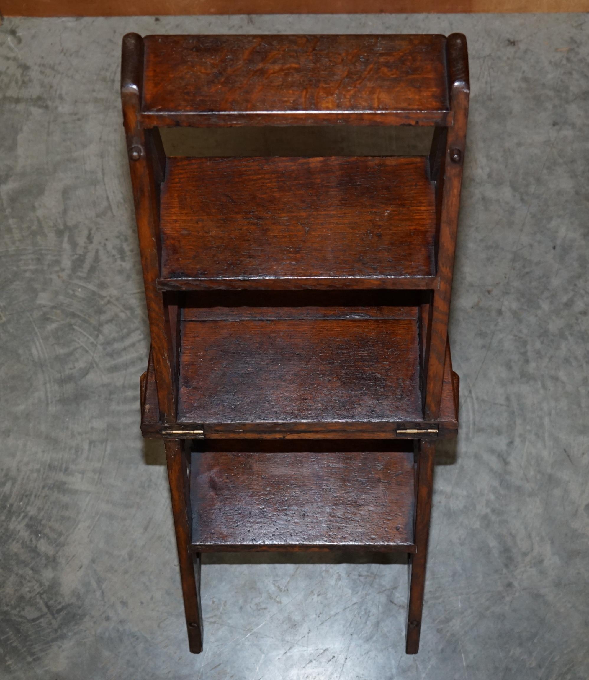 Period Victorian 1880 English Oak Library Bookcase Steps into Metamorphic Chair 8