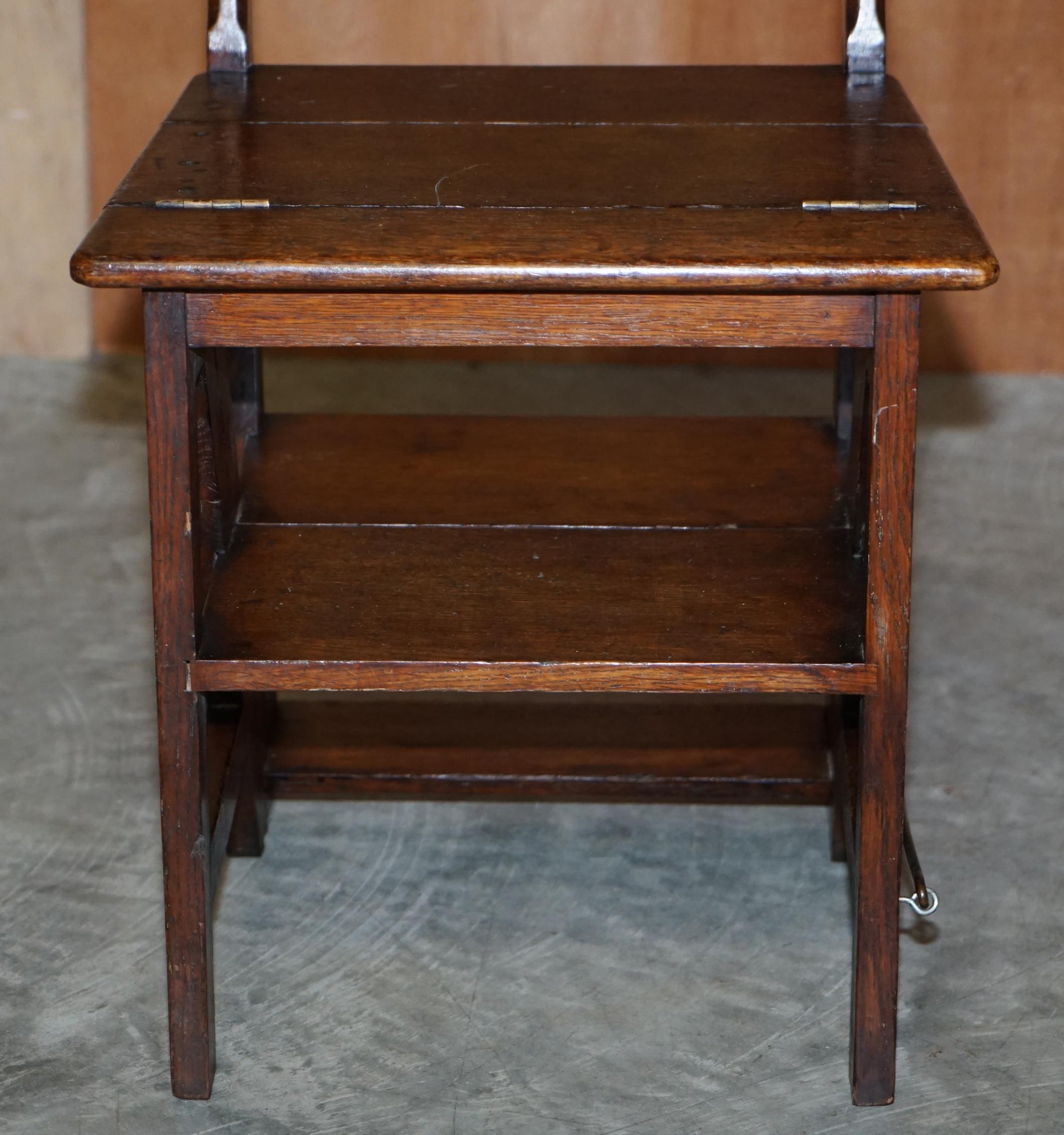 Late 19th Century Period Victorian 1880 English Oak Library Bookcase Steps into Metamorphic Chair
