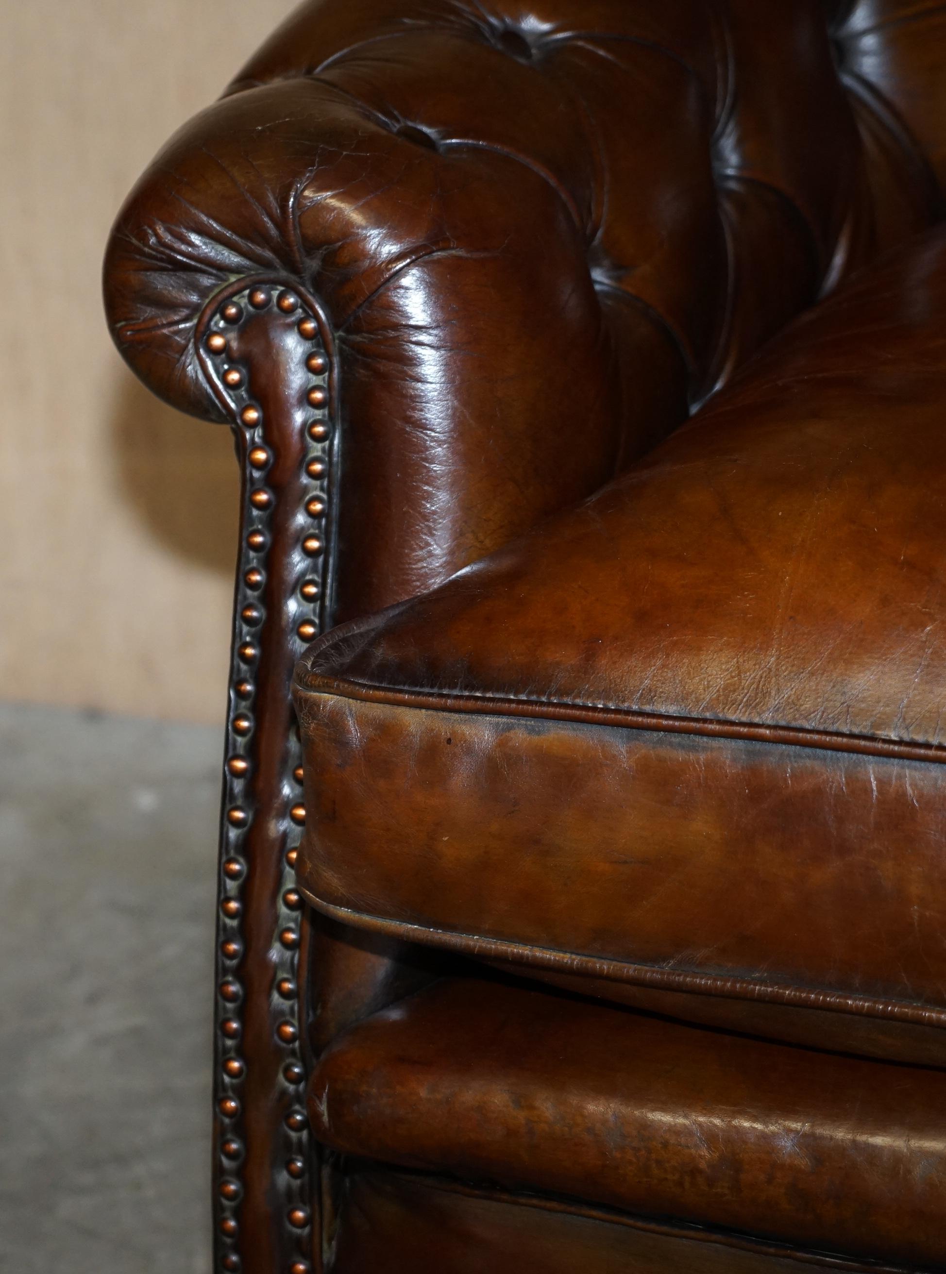Period Victorian Fully Restored Chesterfield Club Armchair Whisky Brown Leather 3