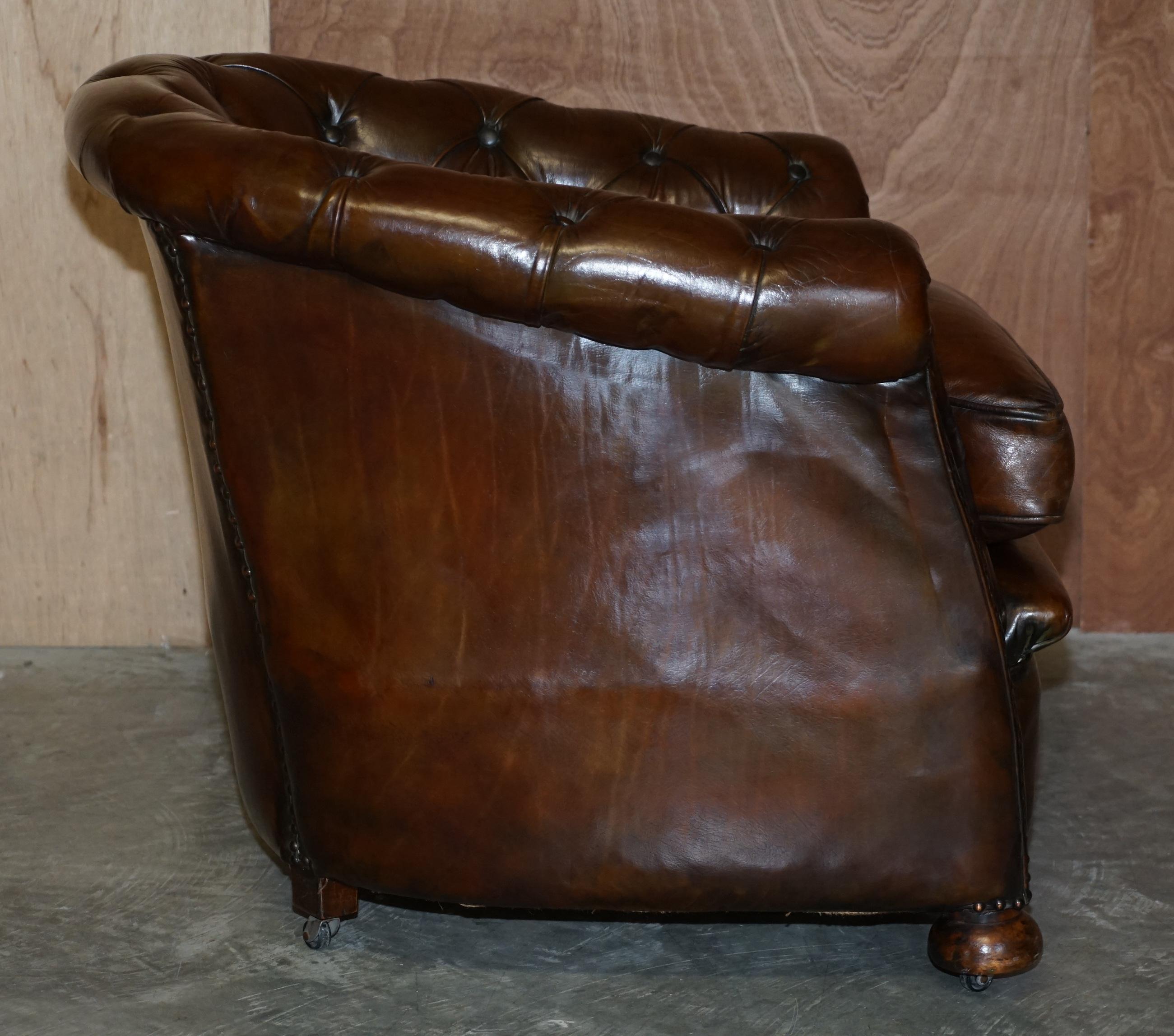 Period Victorian Fully Restored Chesterfield Club Armchair Whisky Brown Leather 5