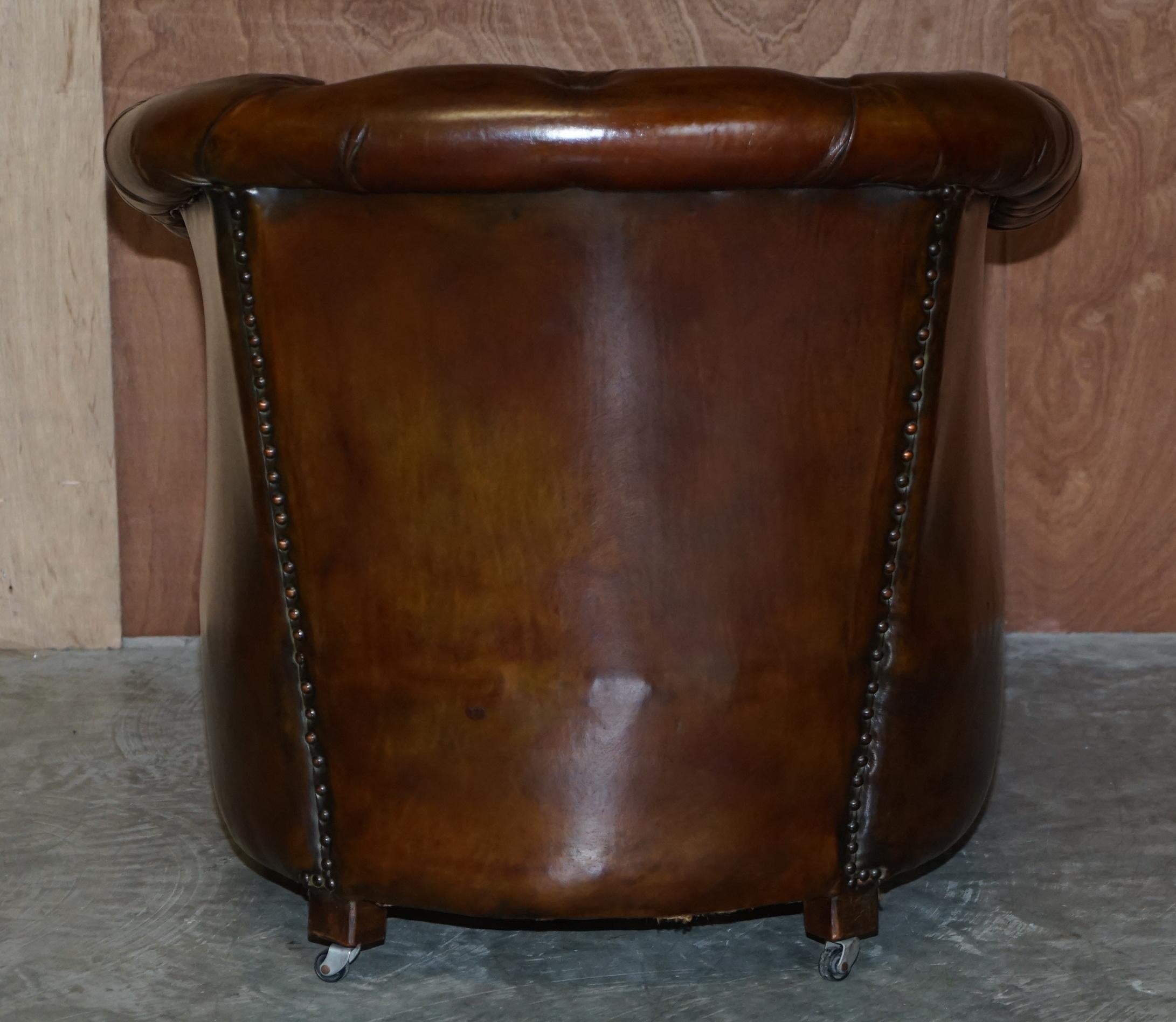 Period Victorian Fully Restored Chesterfield Club Armchair Whisky Brown Leather 6