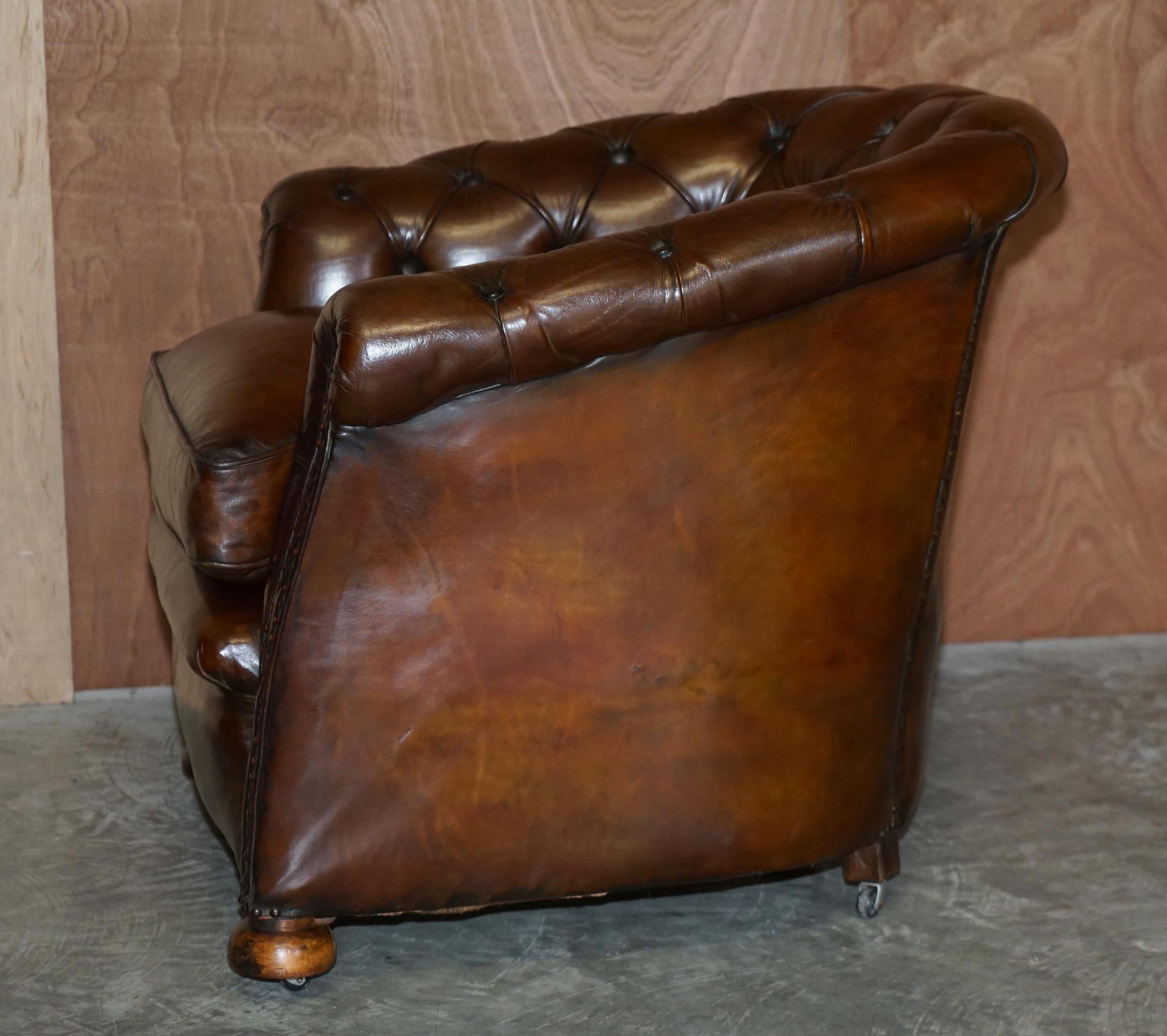 Period Victorian Fully Restored Chesterfield Club Armchair Whisky Brown Leather 7