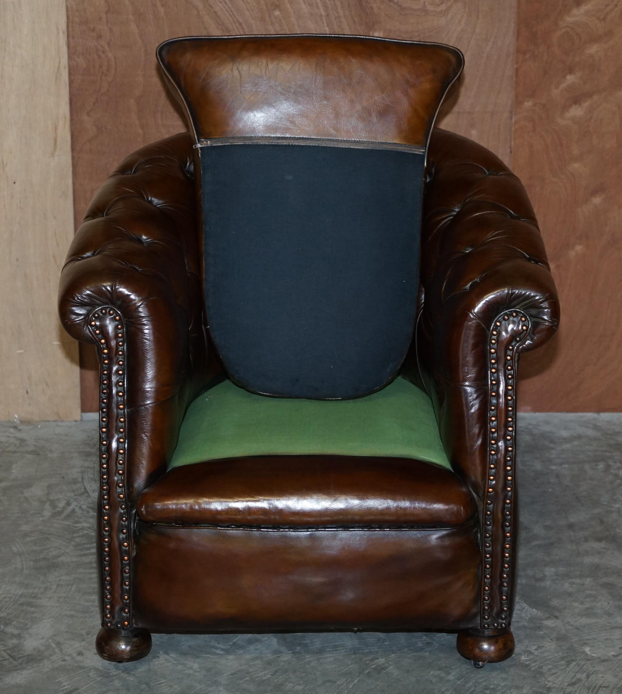 Period Victorian Fully Restored Chesterfield Club Armchair Whisky Brown Leather 8