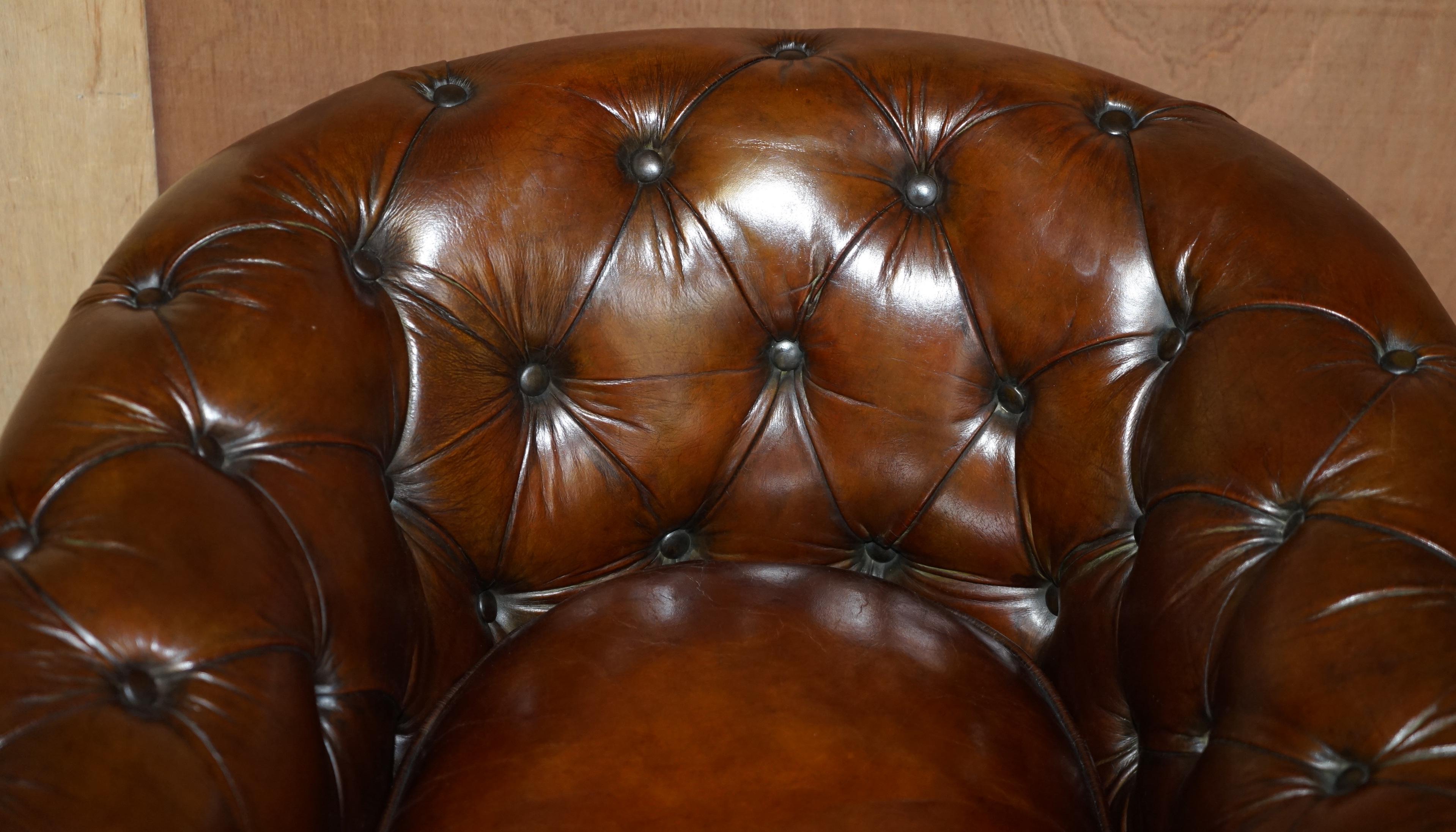 English Period Victorian Fully Restored Chesterfield Club Armchair Whisky Brown Leather