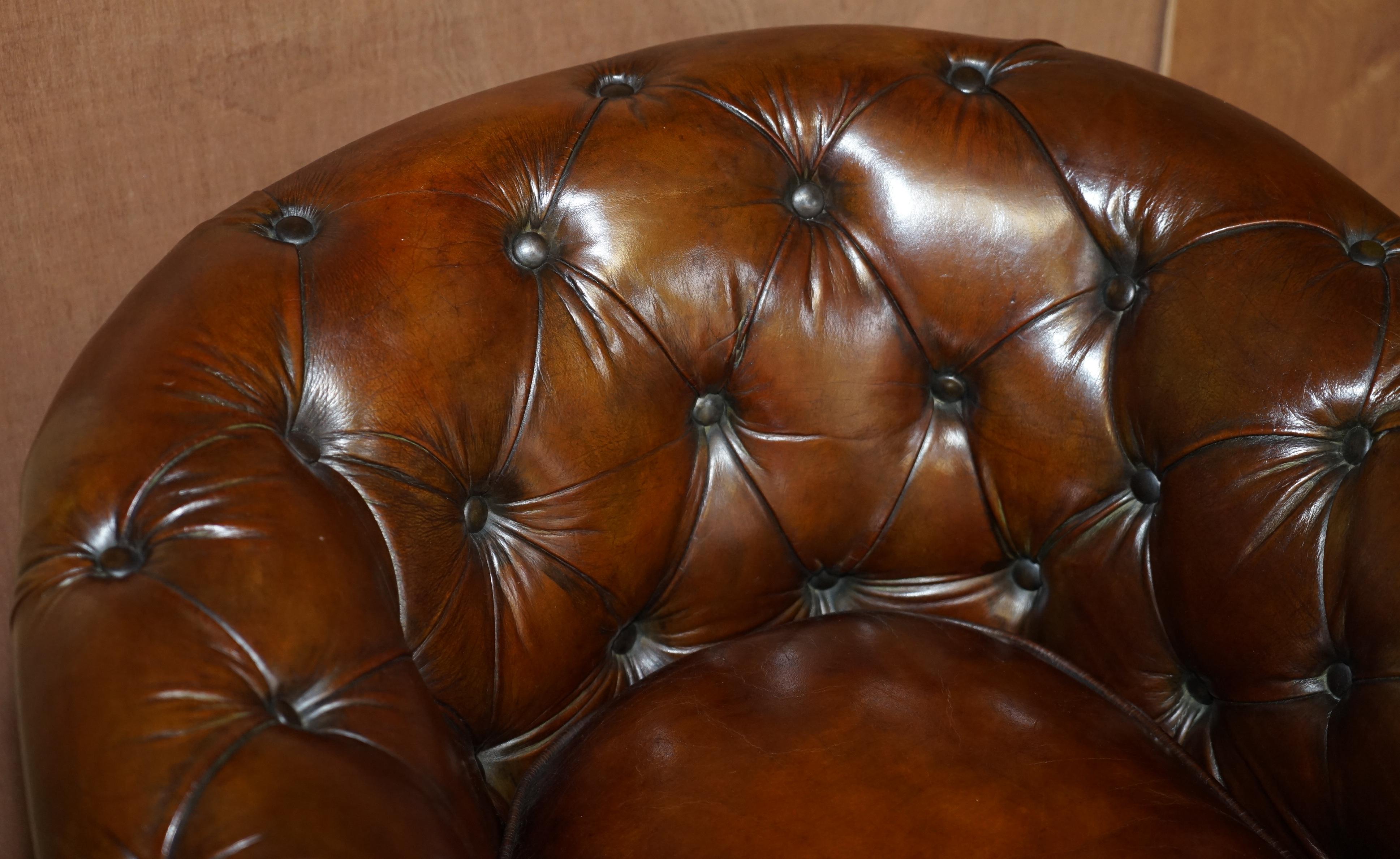 Hand-Crafted Period Victorian Fully Restored Chesterfield Club Armchair Whisky Brown Leather