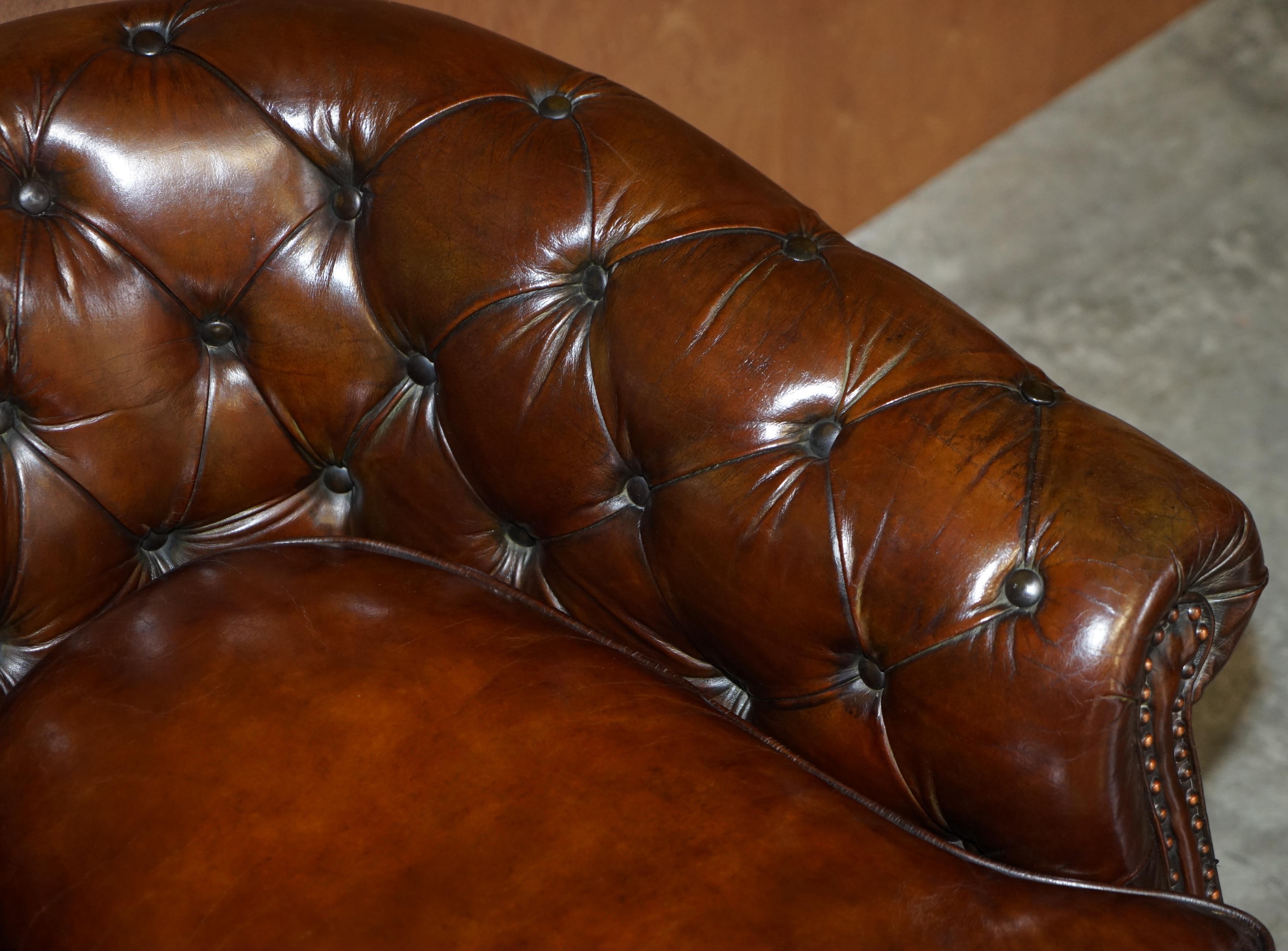 19th Century Period Victorian Fully Restored Chesterfield Club Armchair Whisky Brown Leather