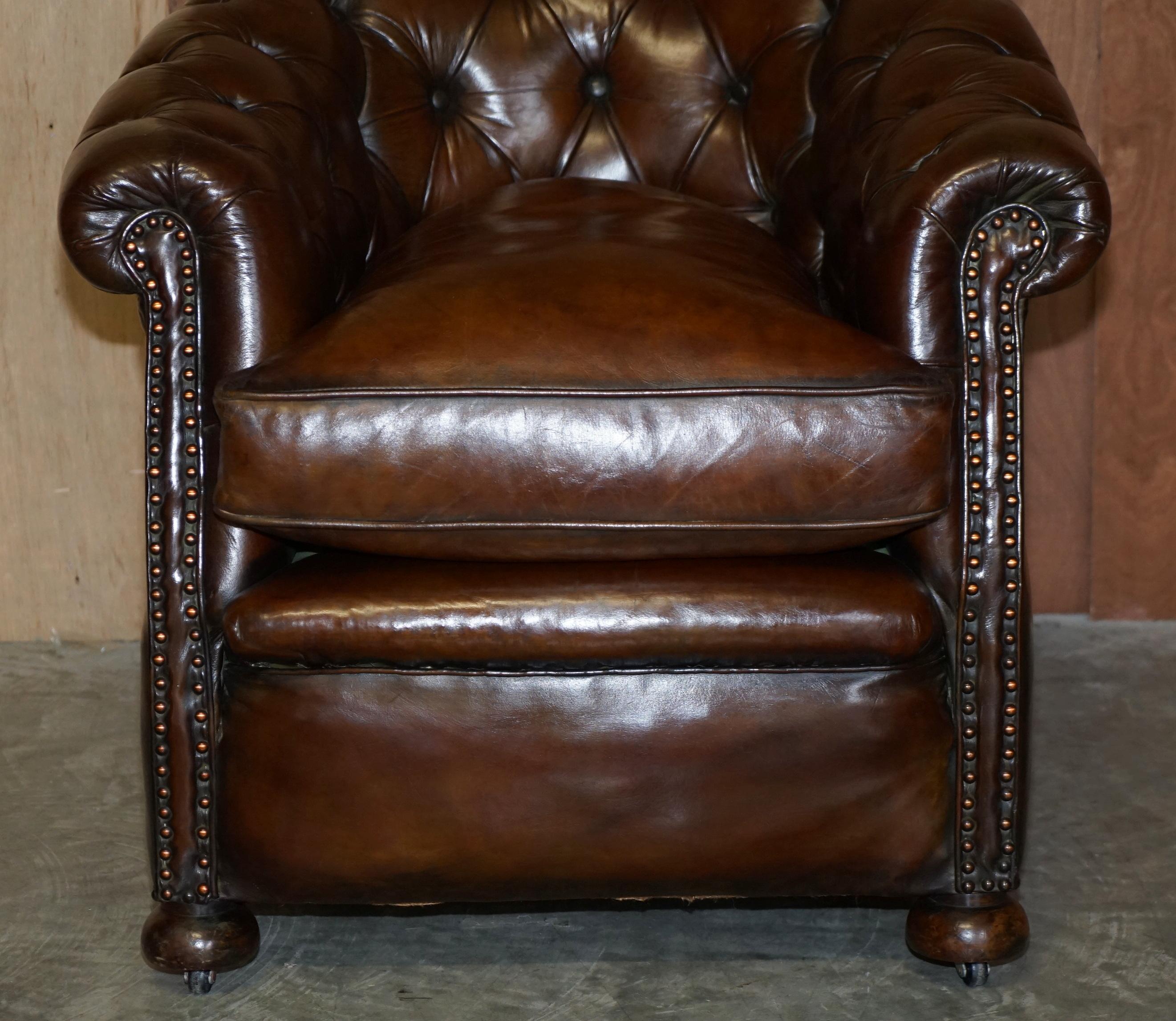 Period Victorian Fully Restored Chesterfield Club Armchair Whisky Brown Leather 1