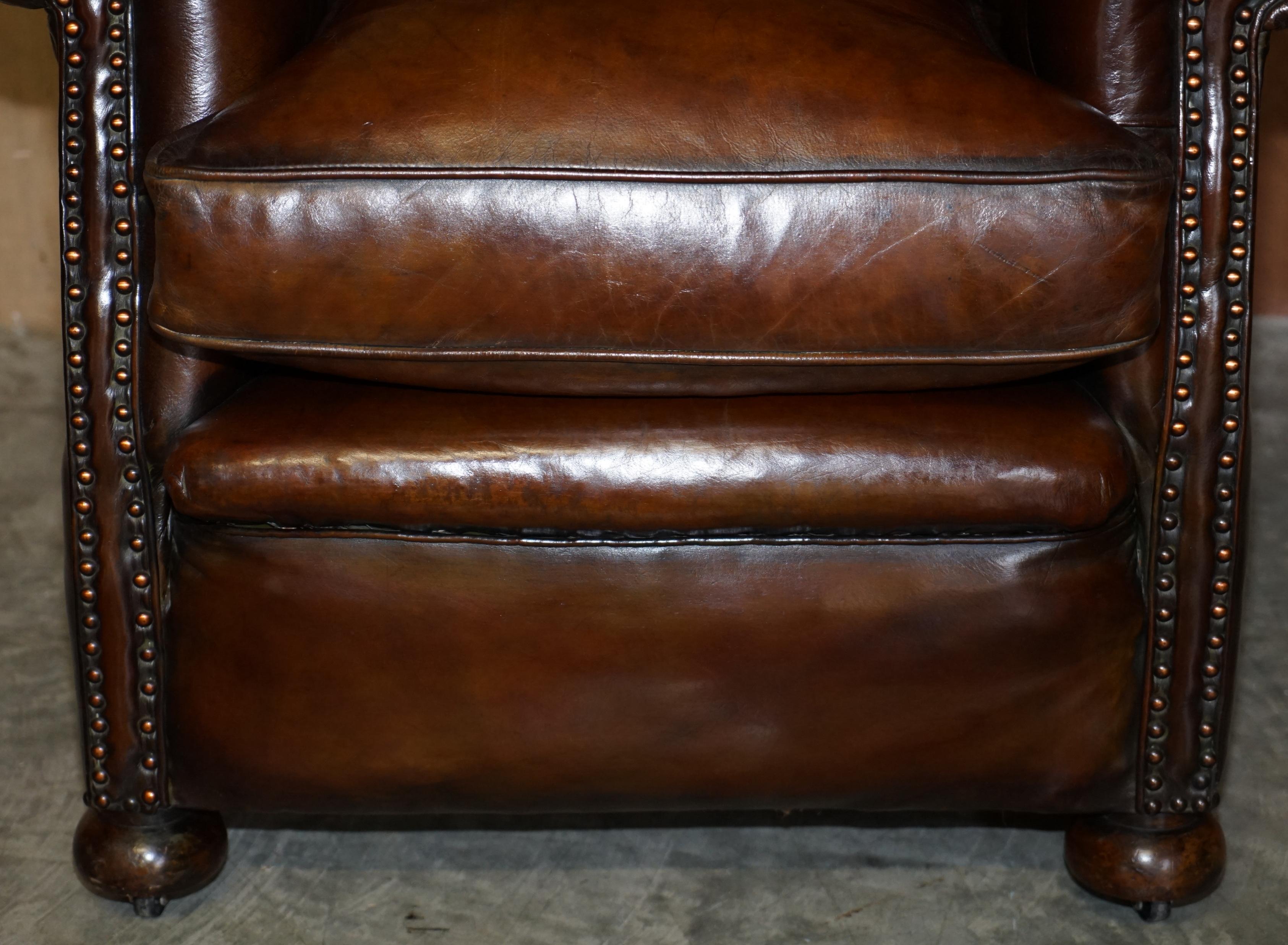 Period Victorian Fully Restored Chesterfield Club Armchair Whisky Brown Leather 2