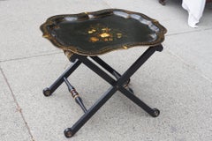 Period Victorian Pontypool Tole Tray on Later Stand