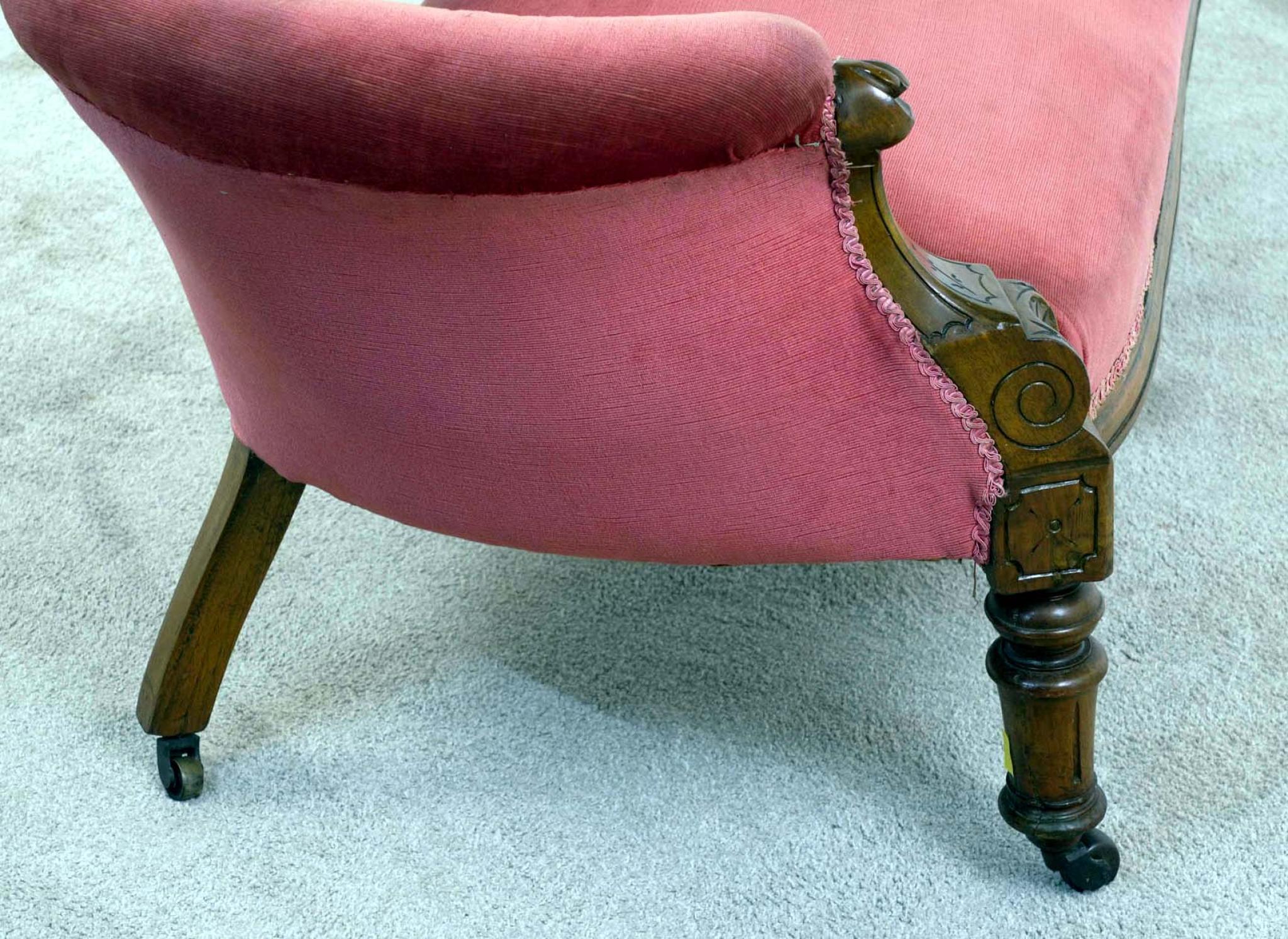 You are viewing a gorgeous Victorian walnut couch
Circa 1880
Finely carved walnut with rich detailing
The central back splat has an oval padded panel framed by scrolling foliate carving, a hallmark of Victorian Rococo Revival taste
Elegantly shaped
