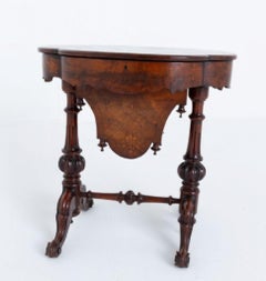 Period Victorian Sewing Table Burr Walnut 1860