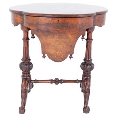 Antique Period Victorian Sewing Table Burr Walnut 1860