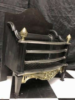 Period Victorian Style Cast Iron and Brass Fire Basket Grate