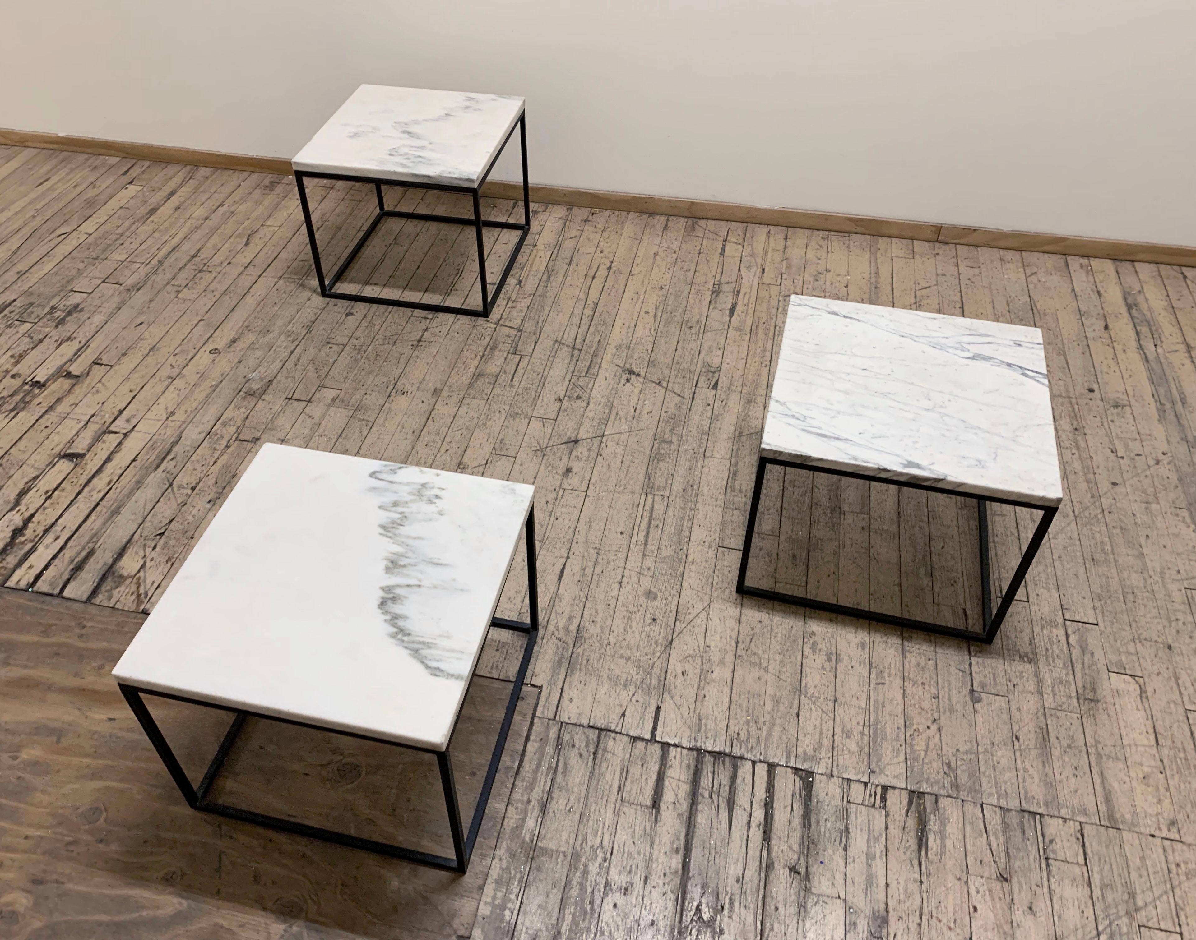 Vintage Period set of 3 Marble Side Tables

Model number #886 written on underside. Uncertain to designer.

Marble top thickness varies slightly between the 3 of them. each top is between about 3/4