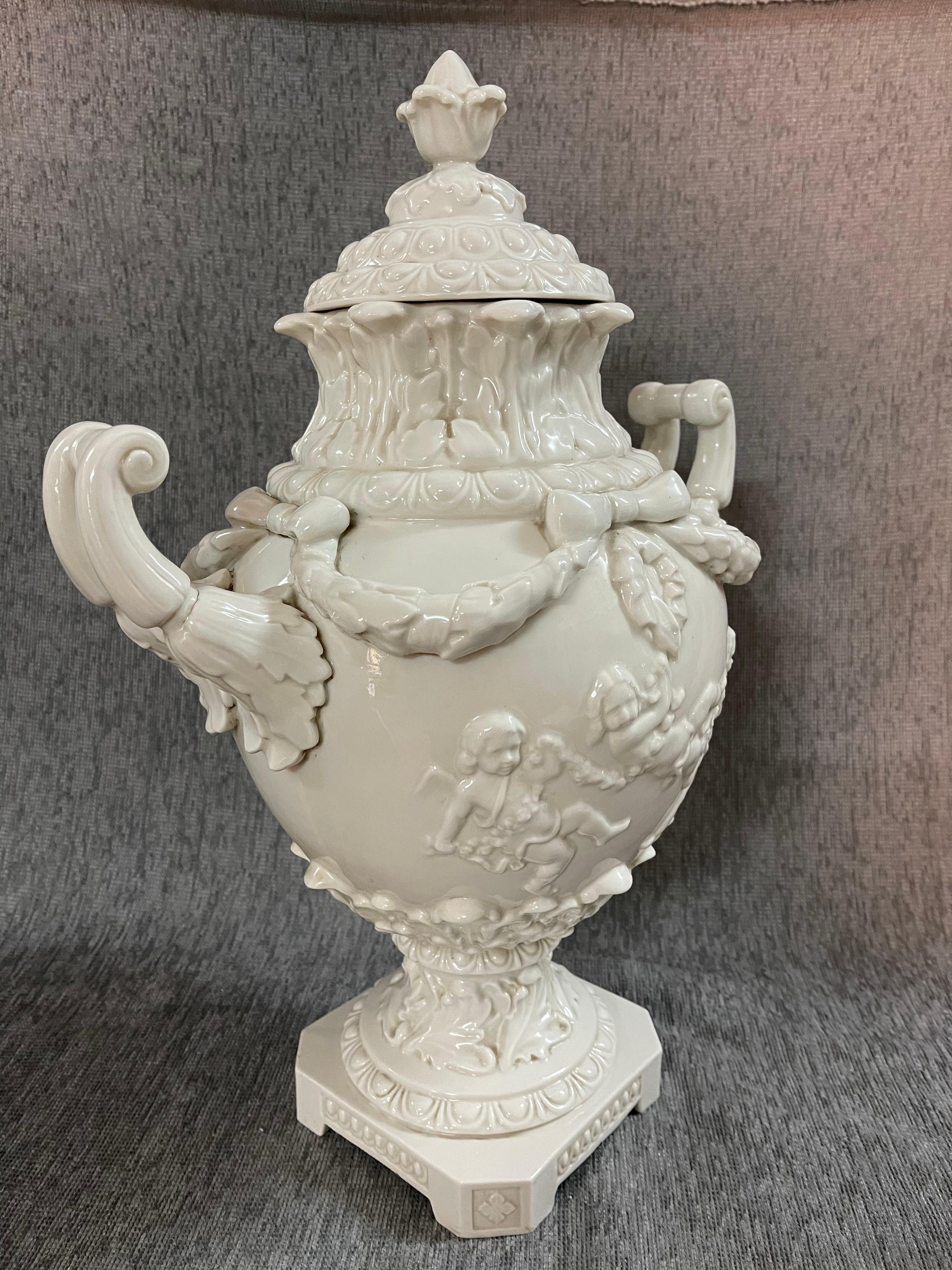 Period White Italian Capodimonte Porcelain Urn 5