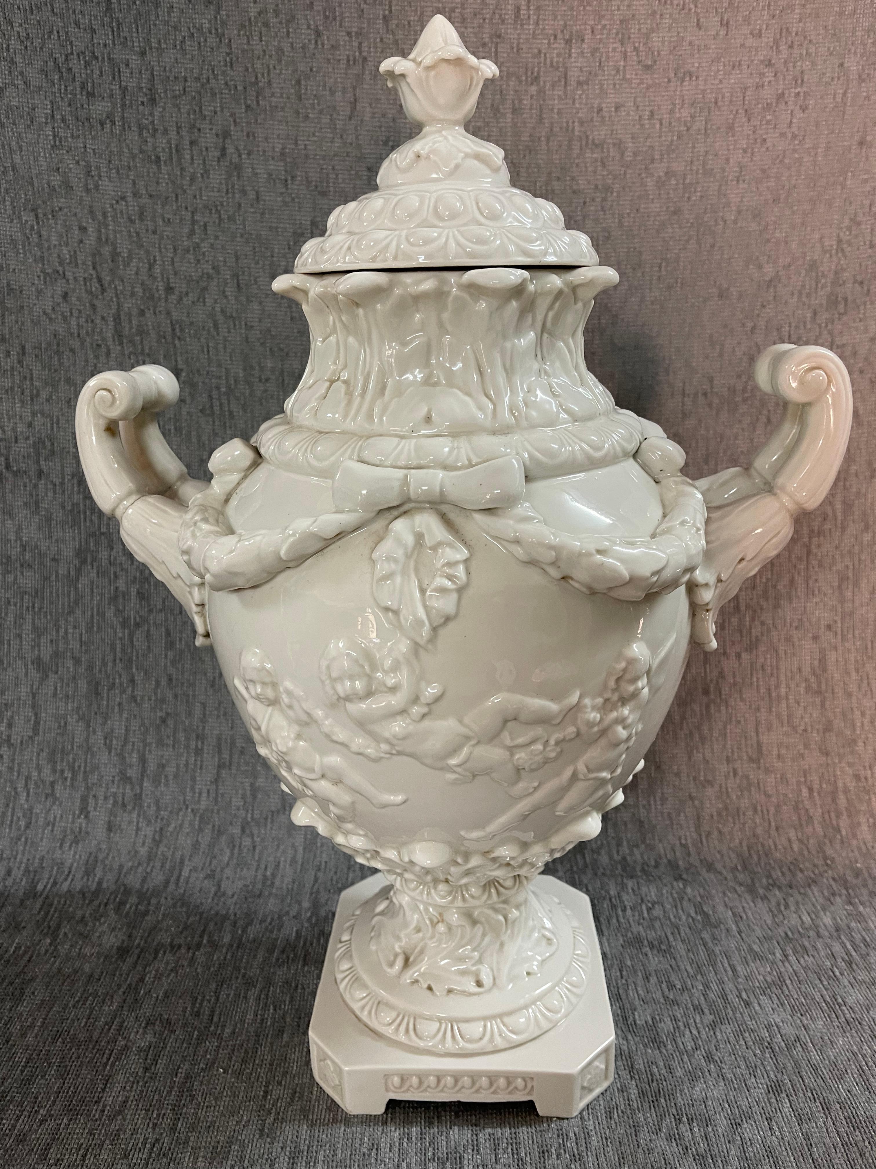 Period White Italian Capodimonte Porcelain Urn 6