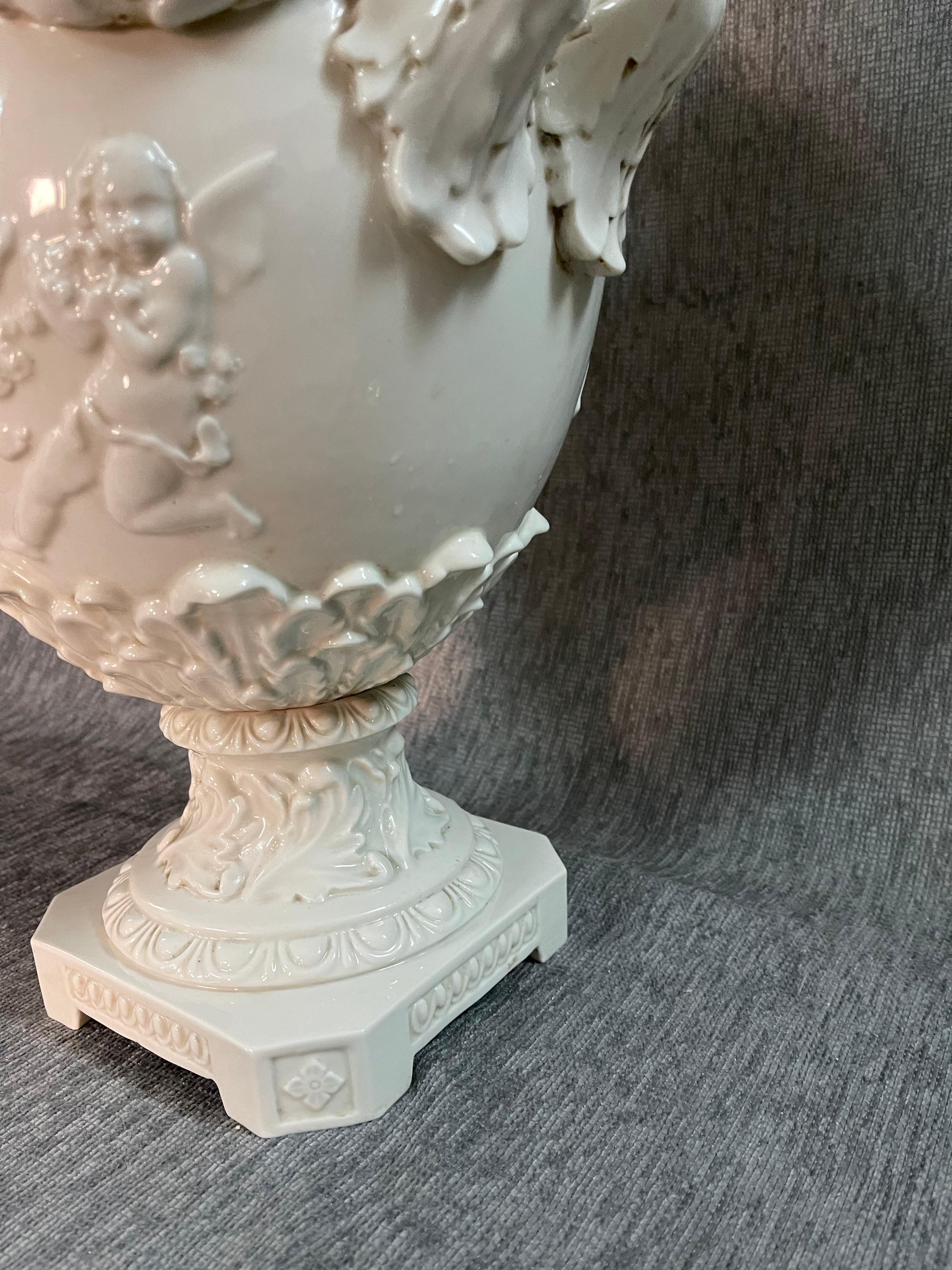 Grand Tour Period White Italian Capodimonte Porcelain Urn
