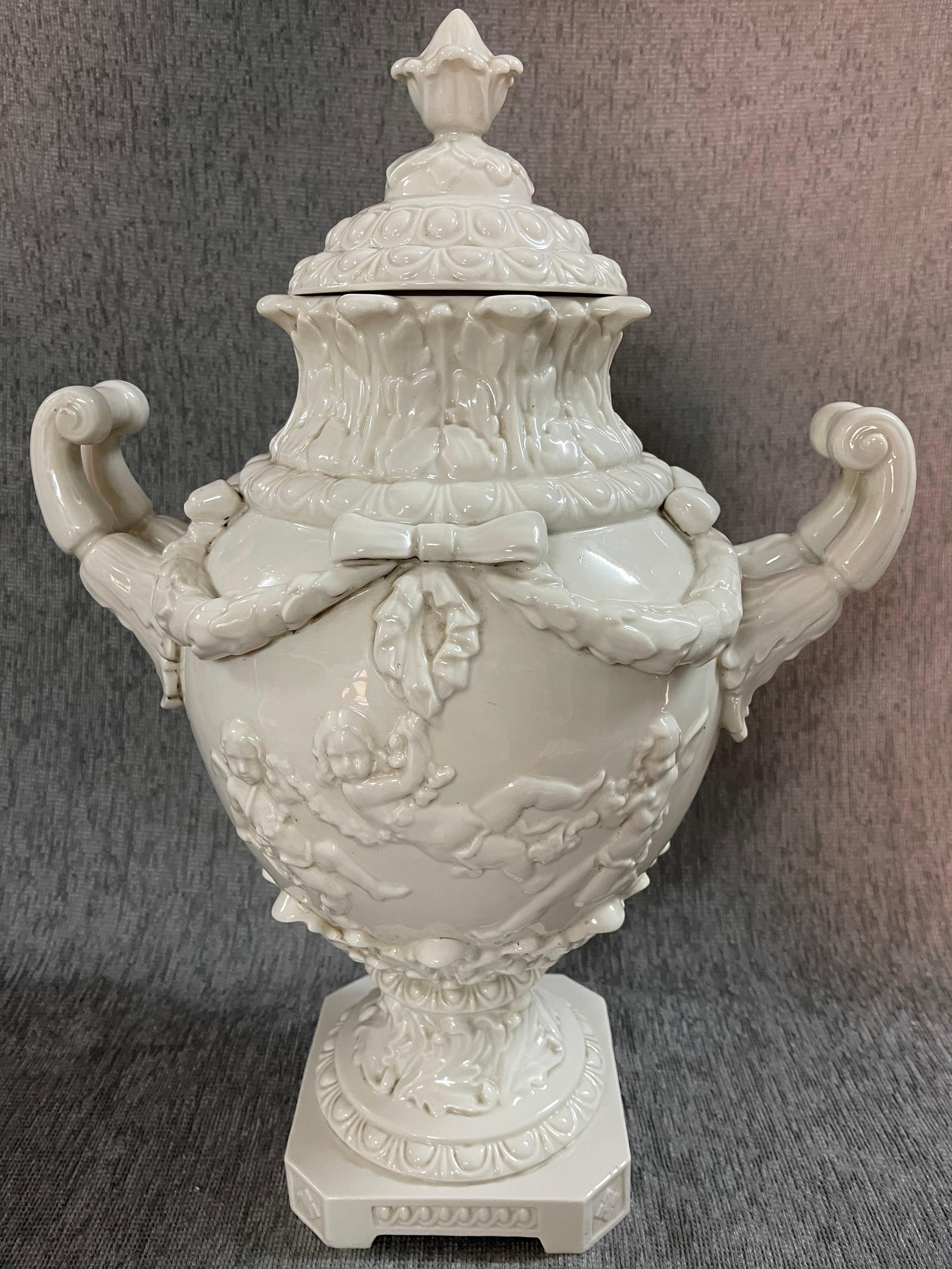 Glazed Period White Italian Capodimonte Porcelain Urn