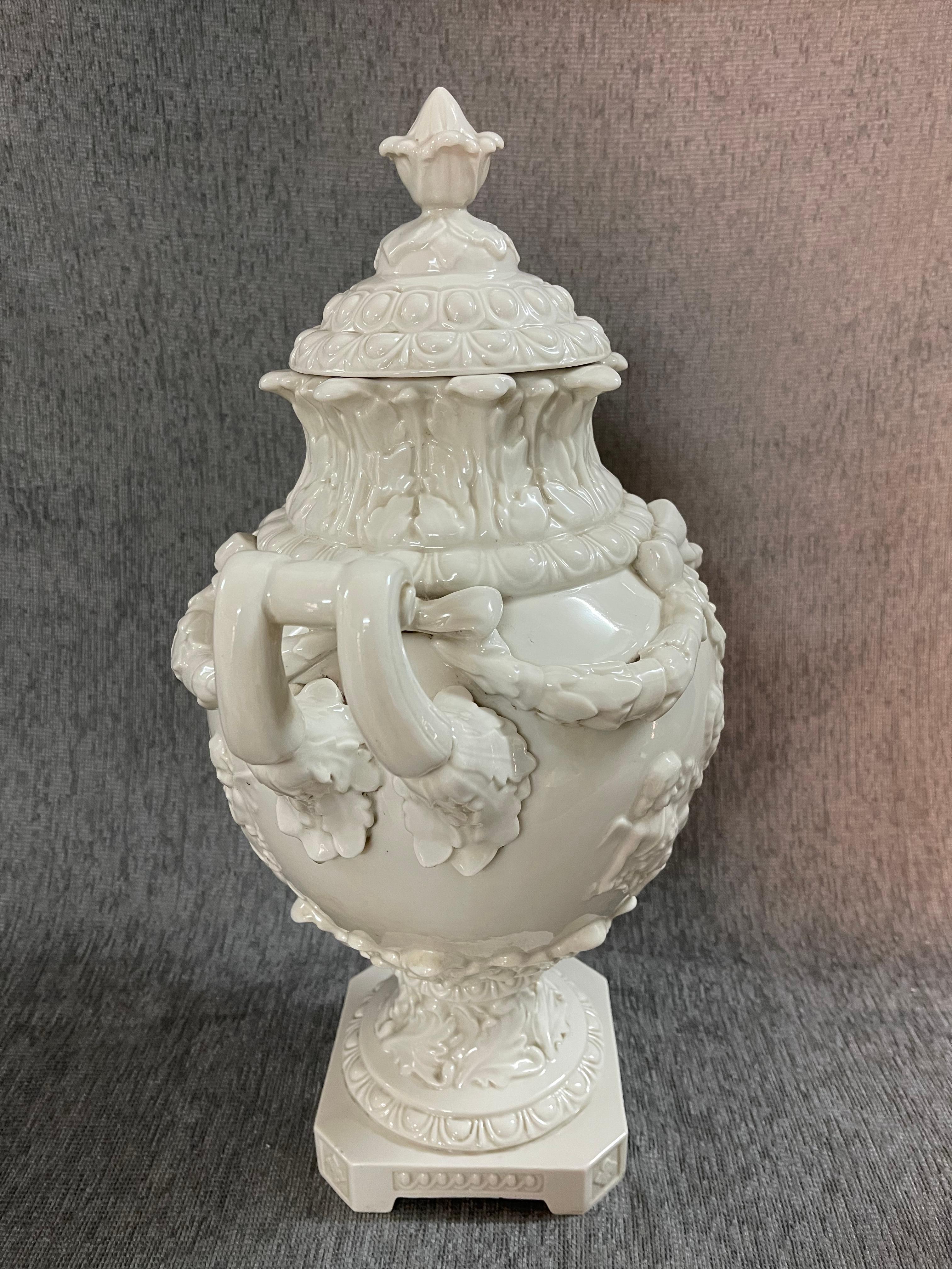 19th Century Period White Italian Capodimonte Porcelain Urn
