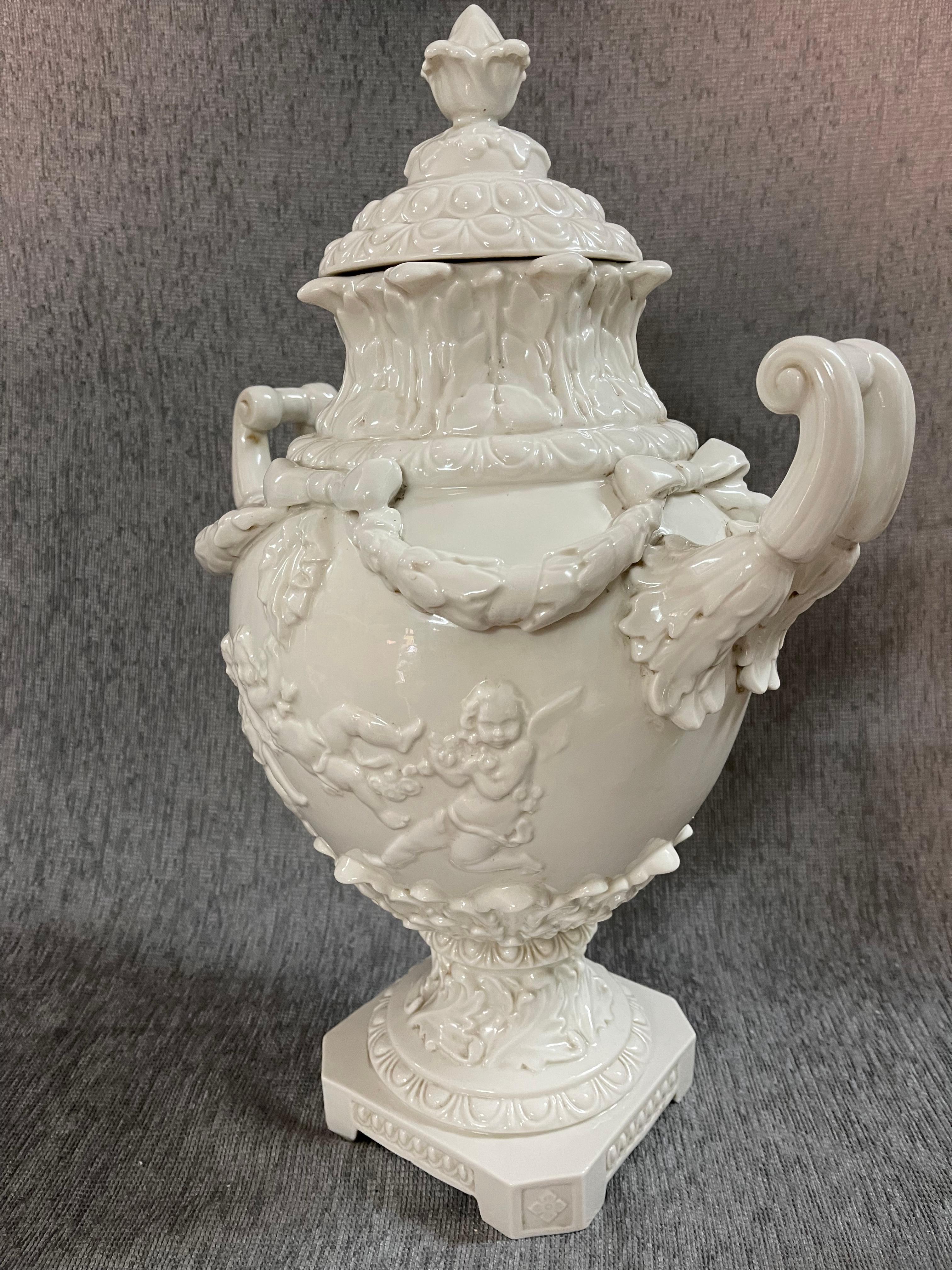 Period White Italian Capodimonte Porcelain Urn 1