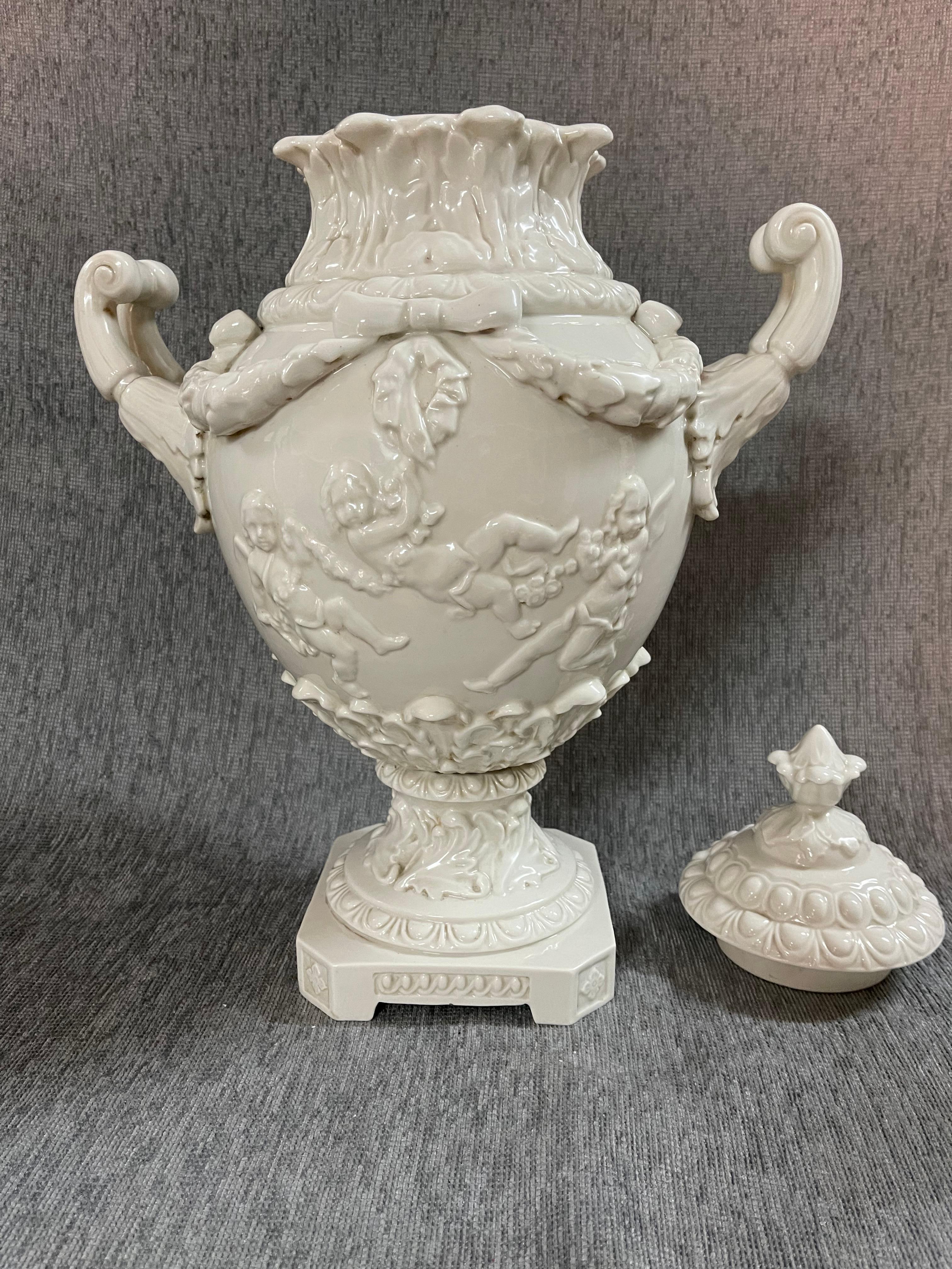Period White Italian Capodimonte Porcelain Urn 2