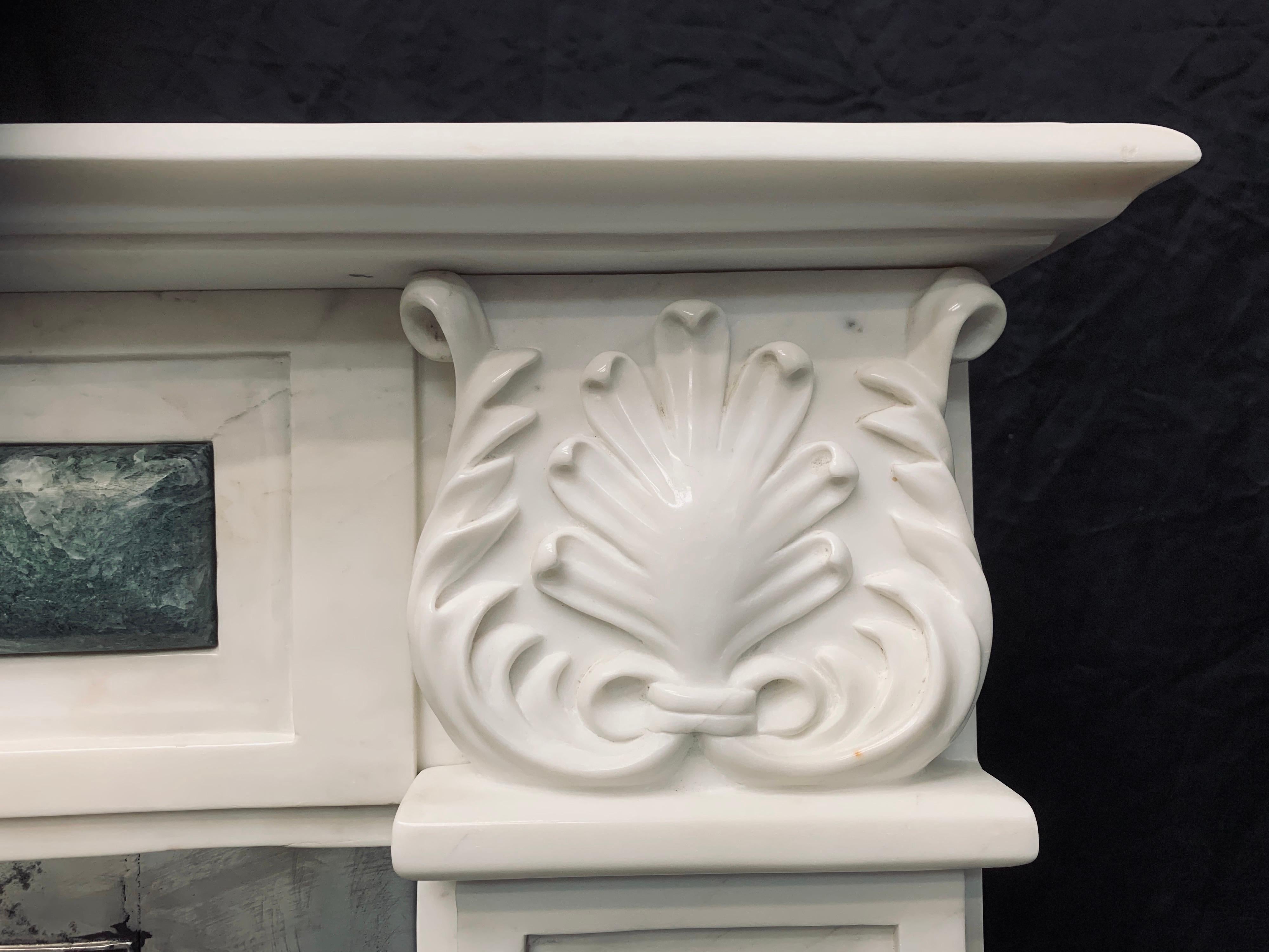 Carved Period White Statuary Marble Fireplace Surround in the Regency Revival Manner