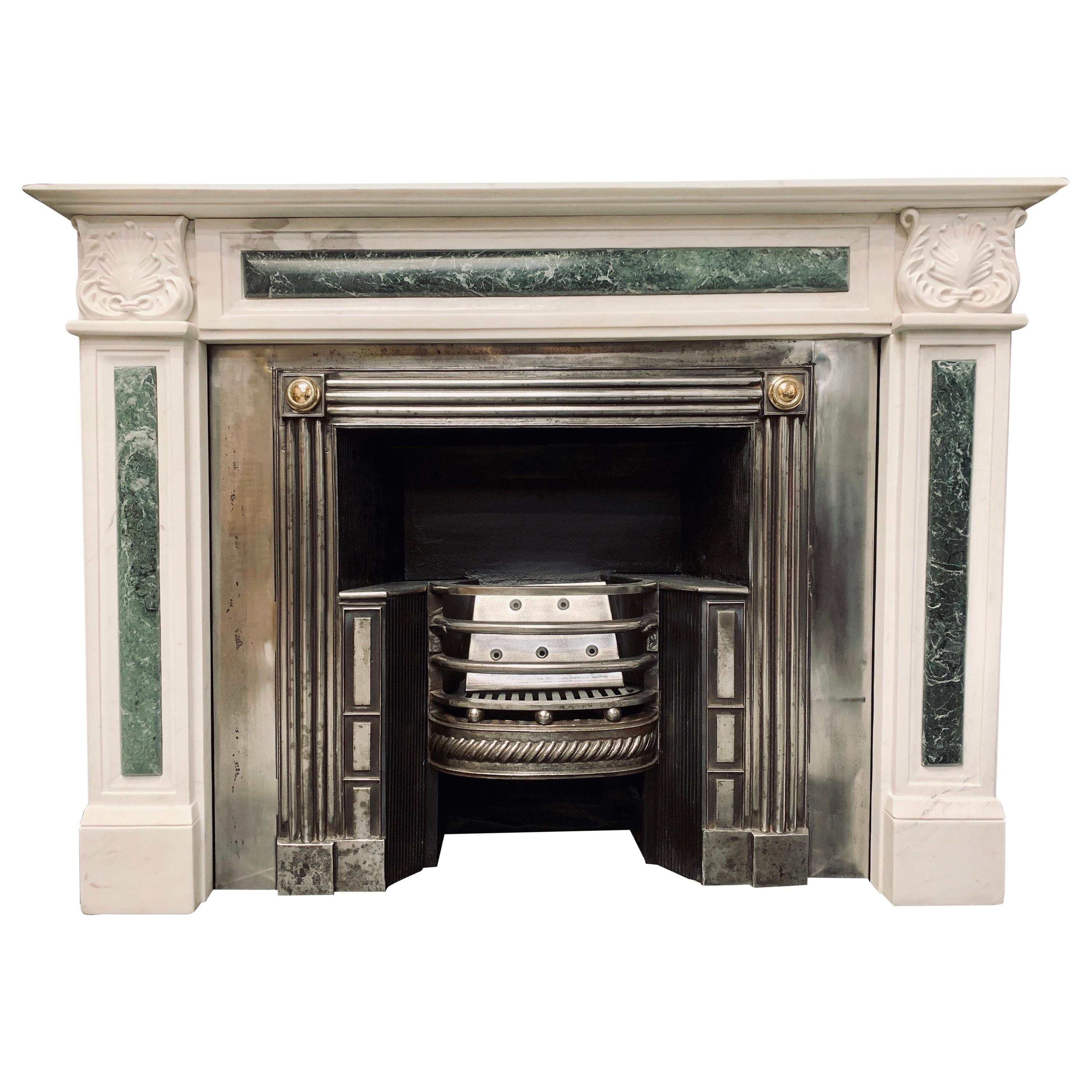 Period White Statuary Marble Fireplace Surround in the Regency Revival Manner