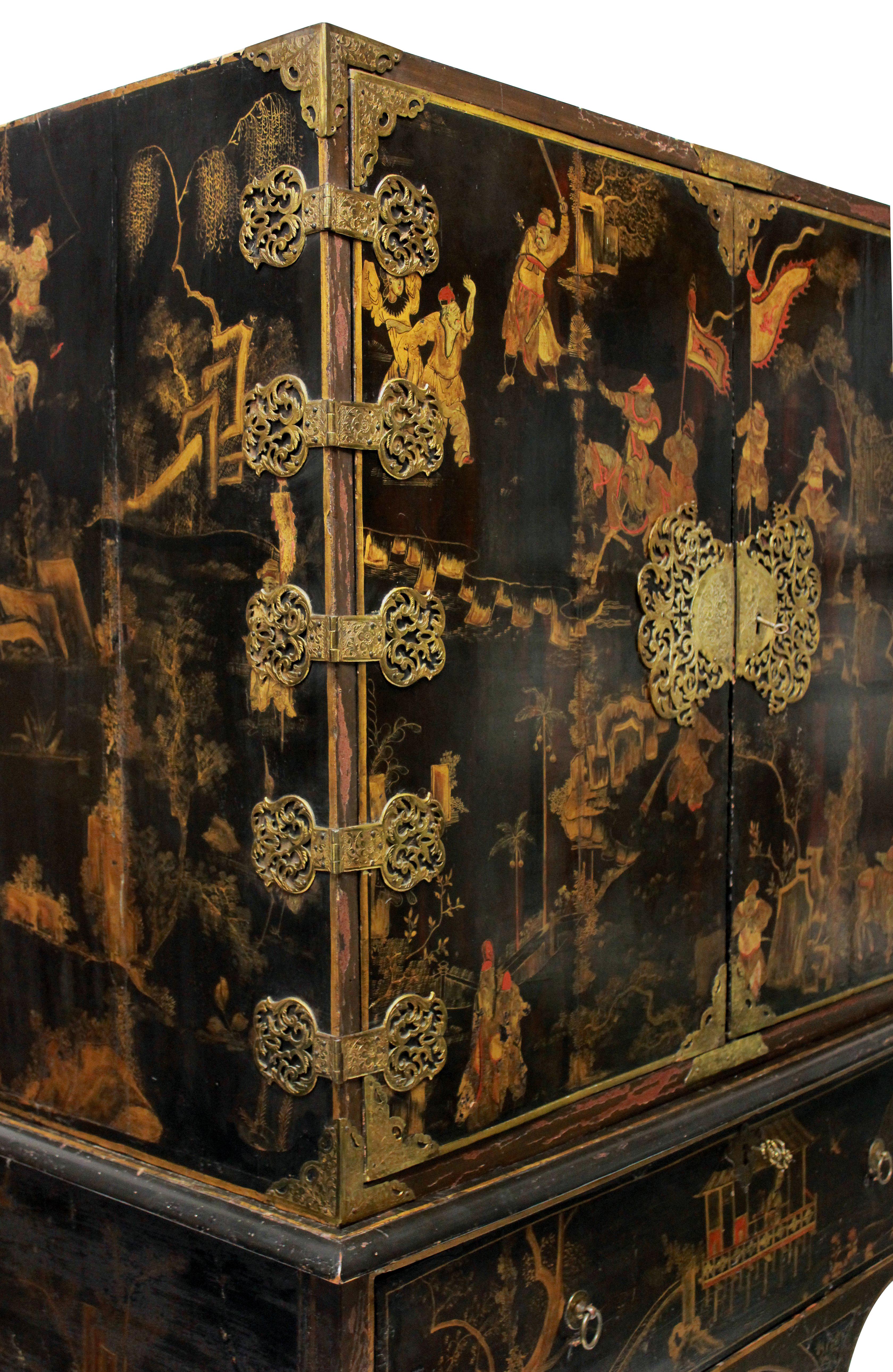 Japanese Period William & Mary Black and Gilt Japanned Cabinet on Stand