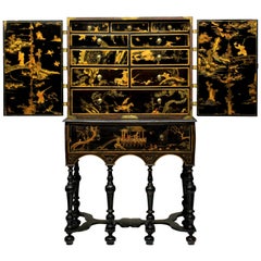 Period William & Mary Black and Gilt Japanned Cabinet on Stand