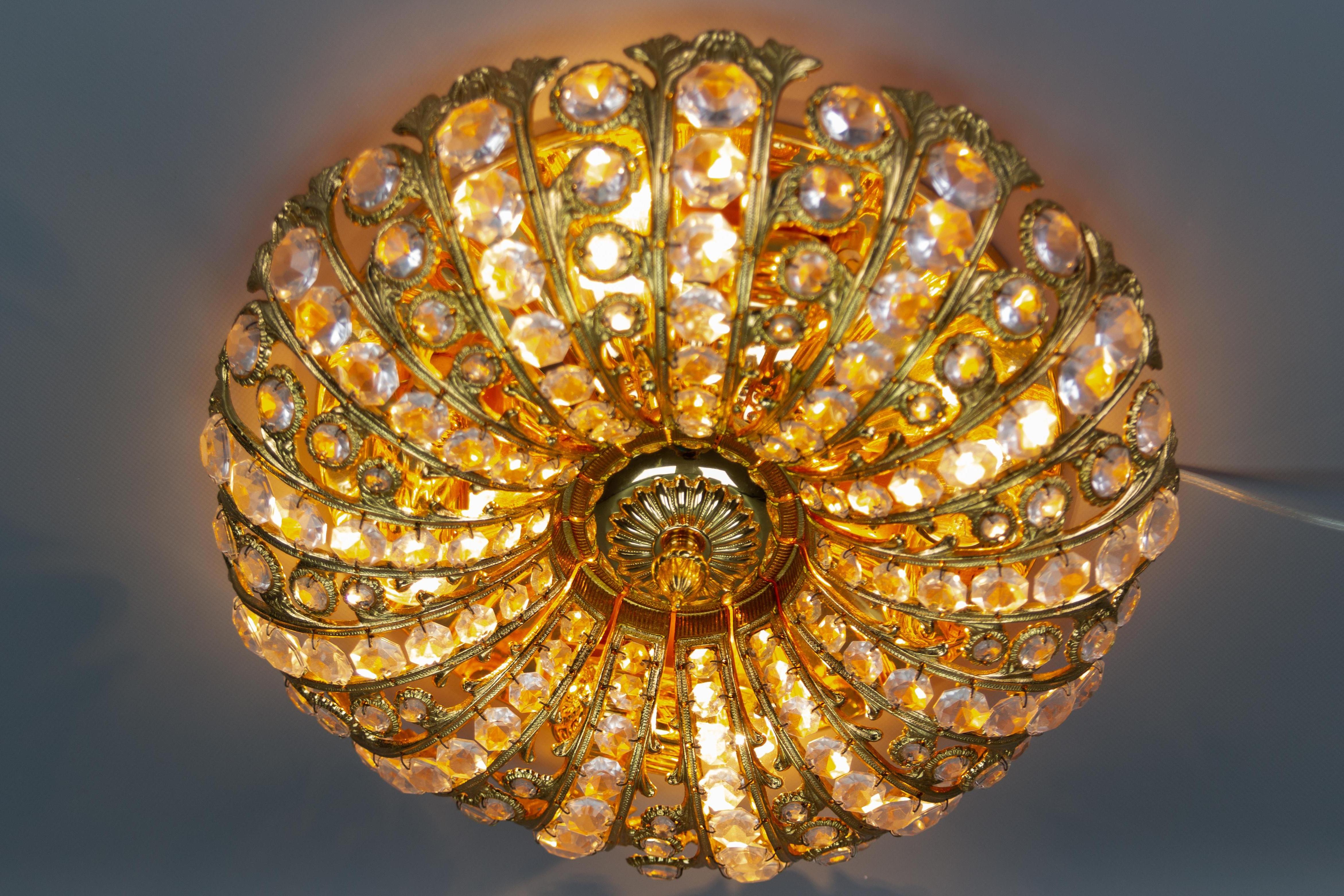 Late 20th Century Peris Andreu Crystal Glass and Gold-Tone Metal Flush Mount or Wall Lamp, 1970s