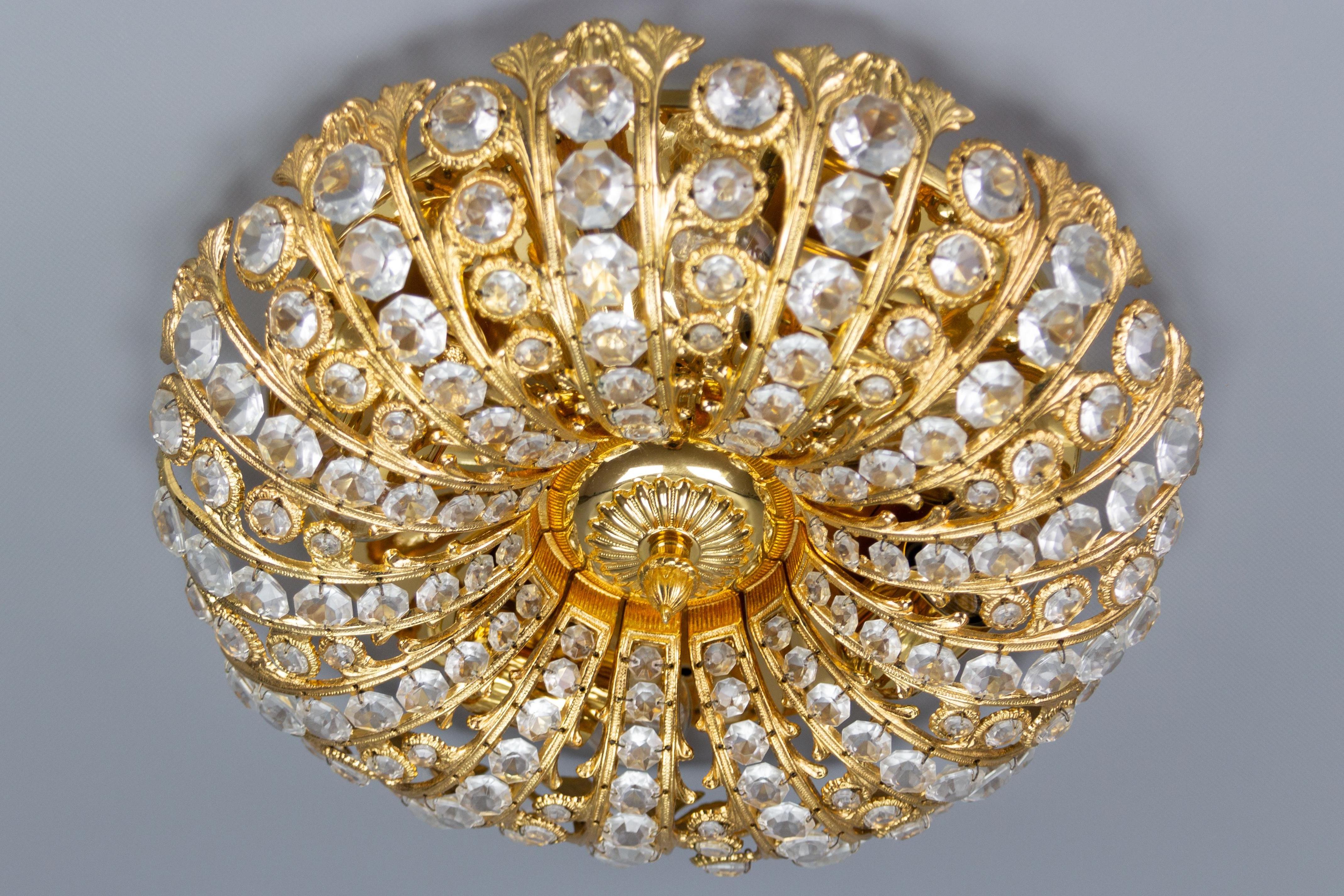 Peris Andreu Crystal Glass and Gold-Tone Metal Flush Mount or Wall Lamp, 1970s 1