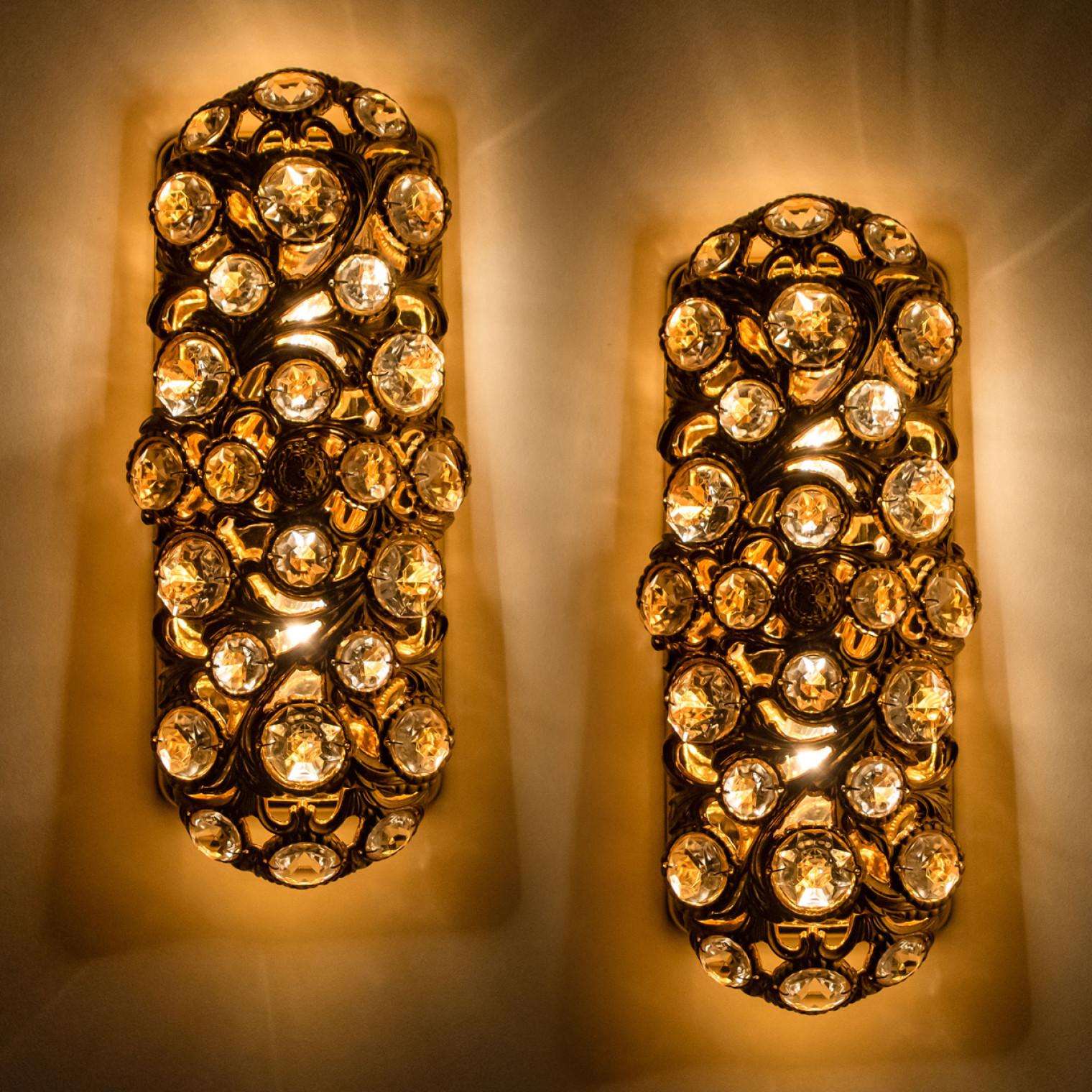 Peris Andreu Gold Toned Crystal Sconces, Spain, 1960 For Sale 2