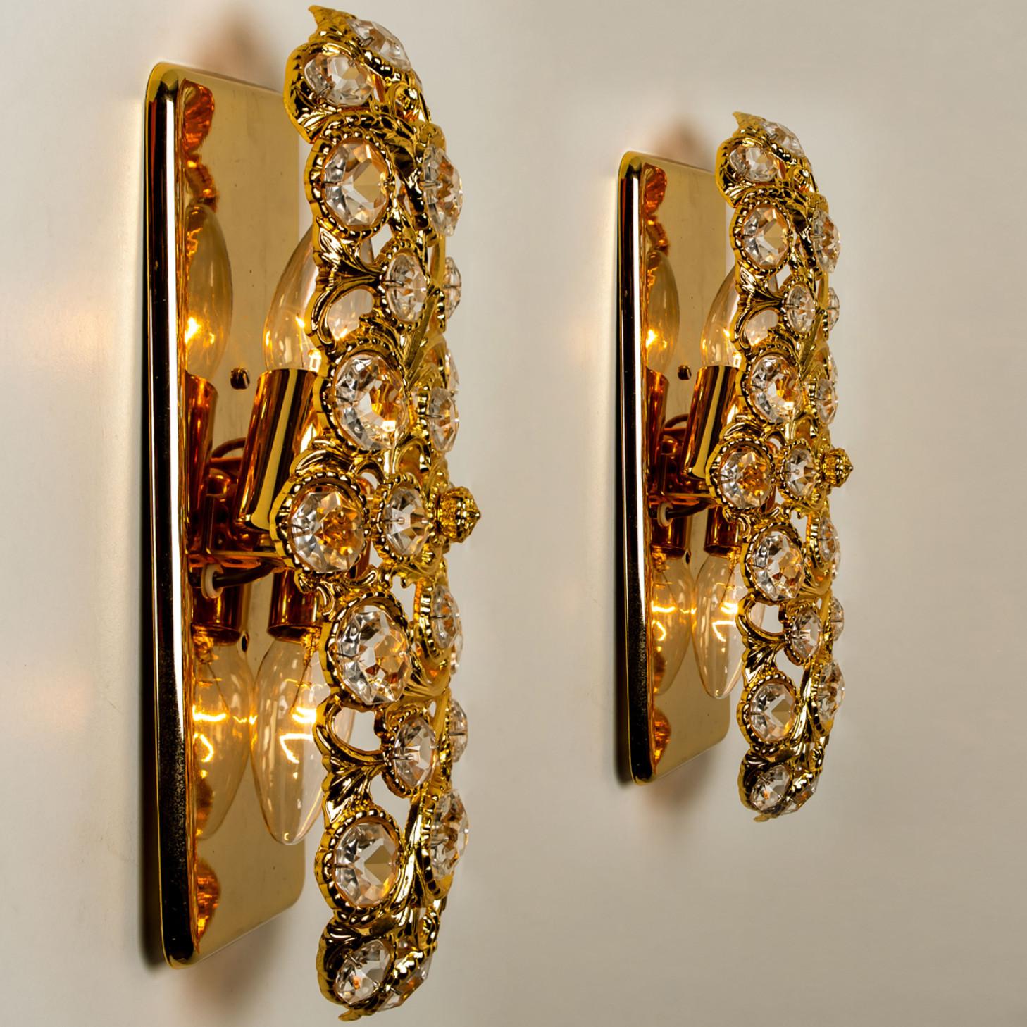 Hollywood Regency Peris Andreu Gold Toned Crystal Sconces, Spain, 1960 For Sale