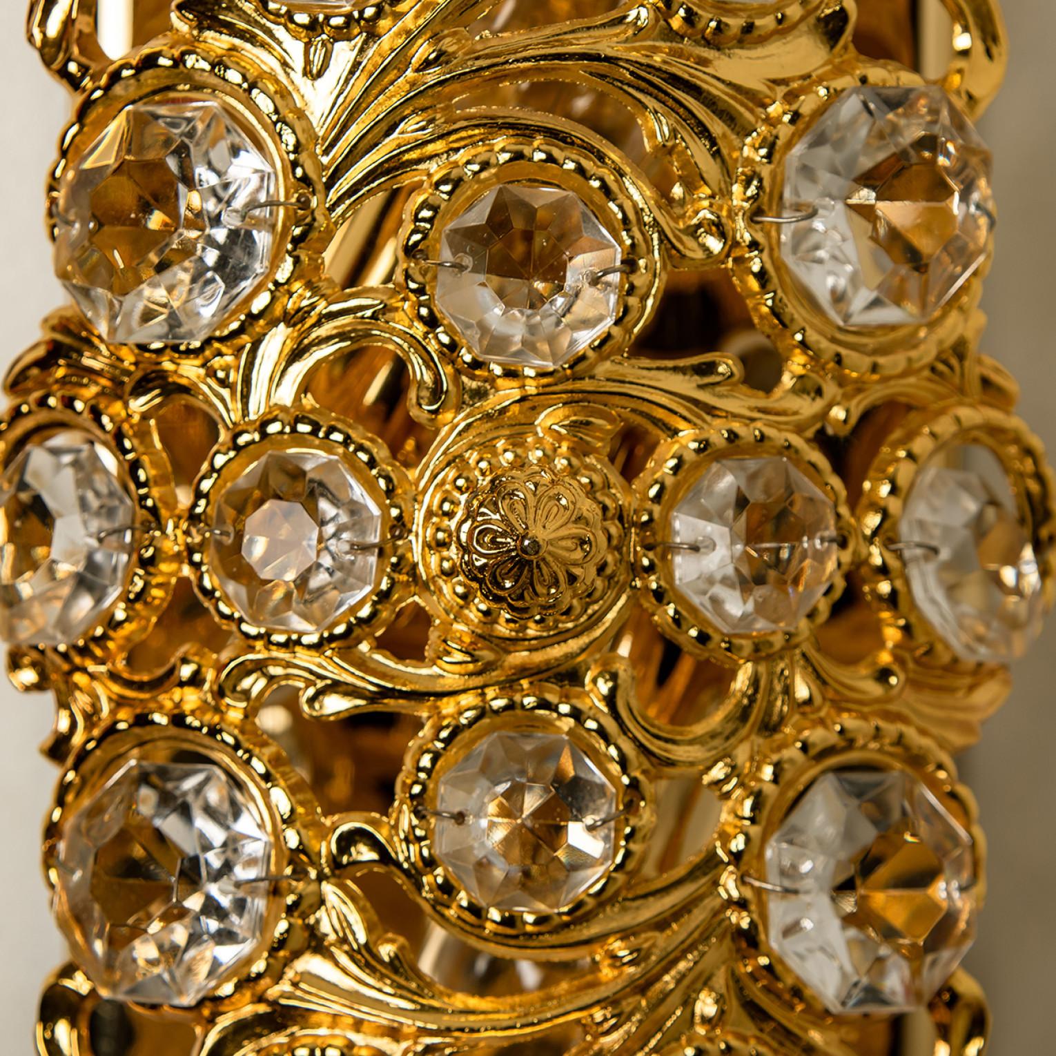 Plated Peris Andreu Gold Toned Crystal Sconces, Spain, 1960 For Sale